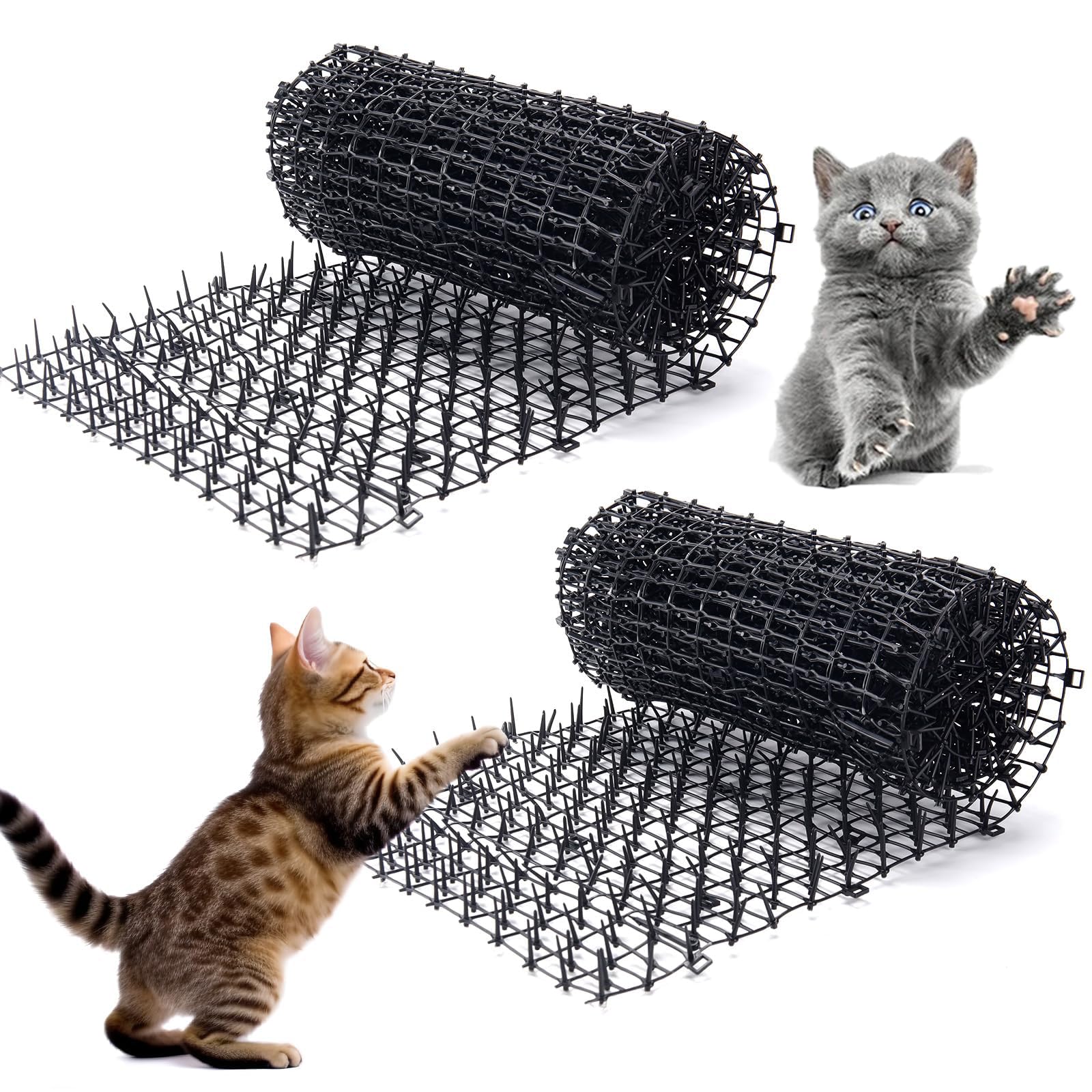 2PCS 6.5ft Cat Scat Mat with Spikes, Prickle Strips Network Digging Stopper Outdoor Spike Deterrent Mat, Dog & Cat Spike Mat Anti-dig for Garden, 78 inch x 11 inch (13FT)