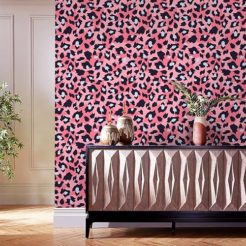 Miniatura 4 de Ismoon Papel tapiz de leopardo rosa para despegar y pegar, 16.1 x 236 pulgadas, vinilo, grueso, extraíble, impermeable, papel adhesivo rosa moderno