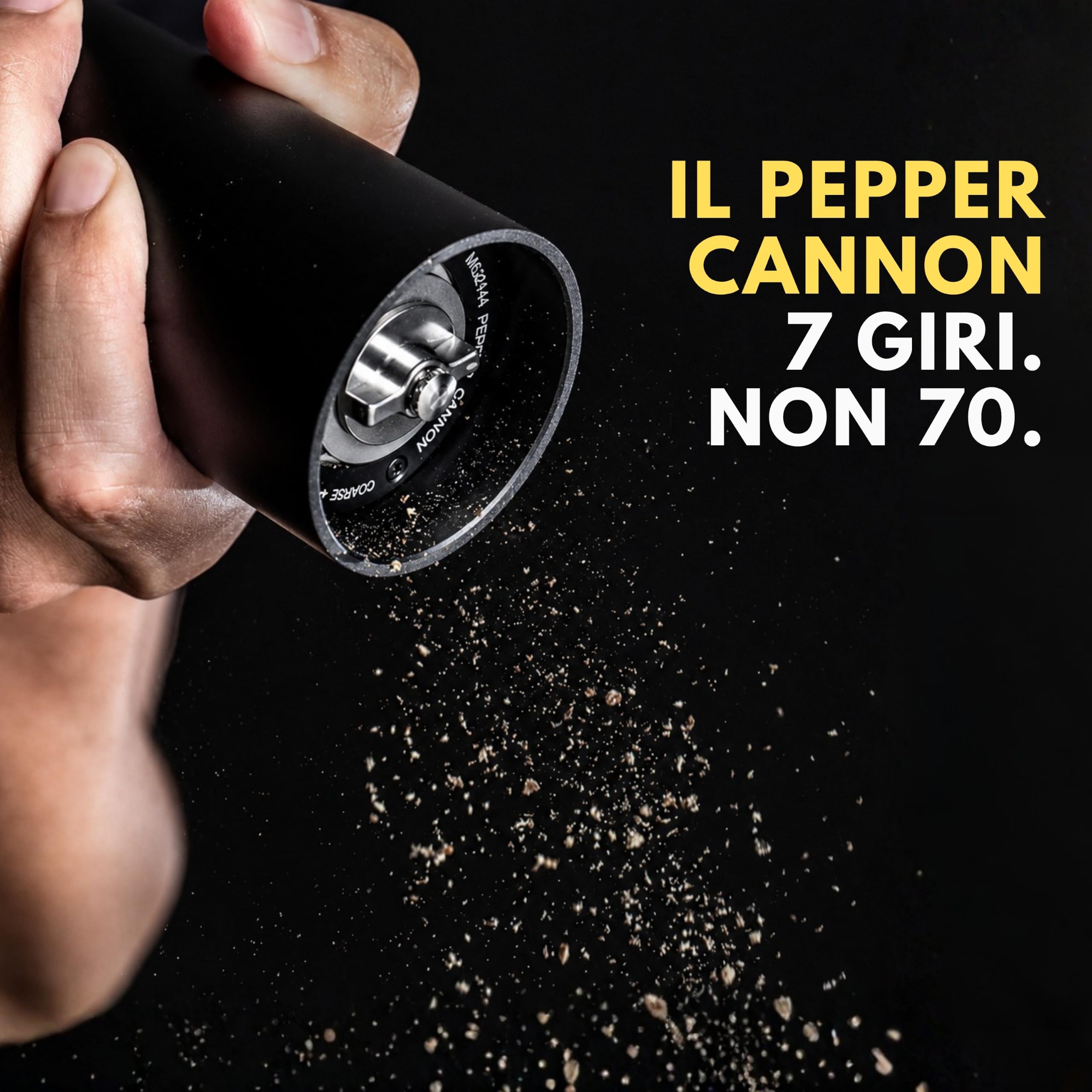 MANNKITCHEN Pepper Cannon - Macinapepe Pepper Cannon, di grado professionale, resistente e ad alto rendimento, macina 10 pezzi di pepe, per bistecche, barbecue e altro