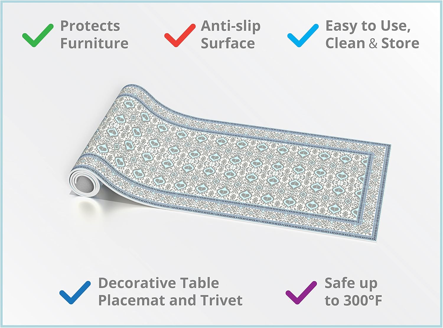 Heat Resistant Table Runner Trivet - 53 x 14 Inch Protects Dining Table and Countertop from Heat and Scratch. Unique Design by an European Artist. Ikat 7291