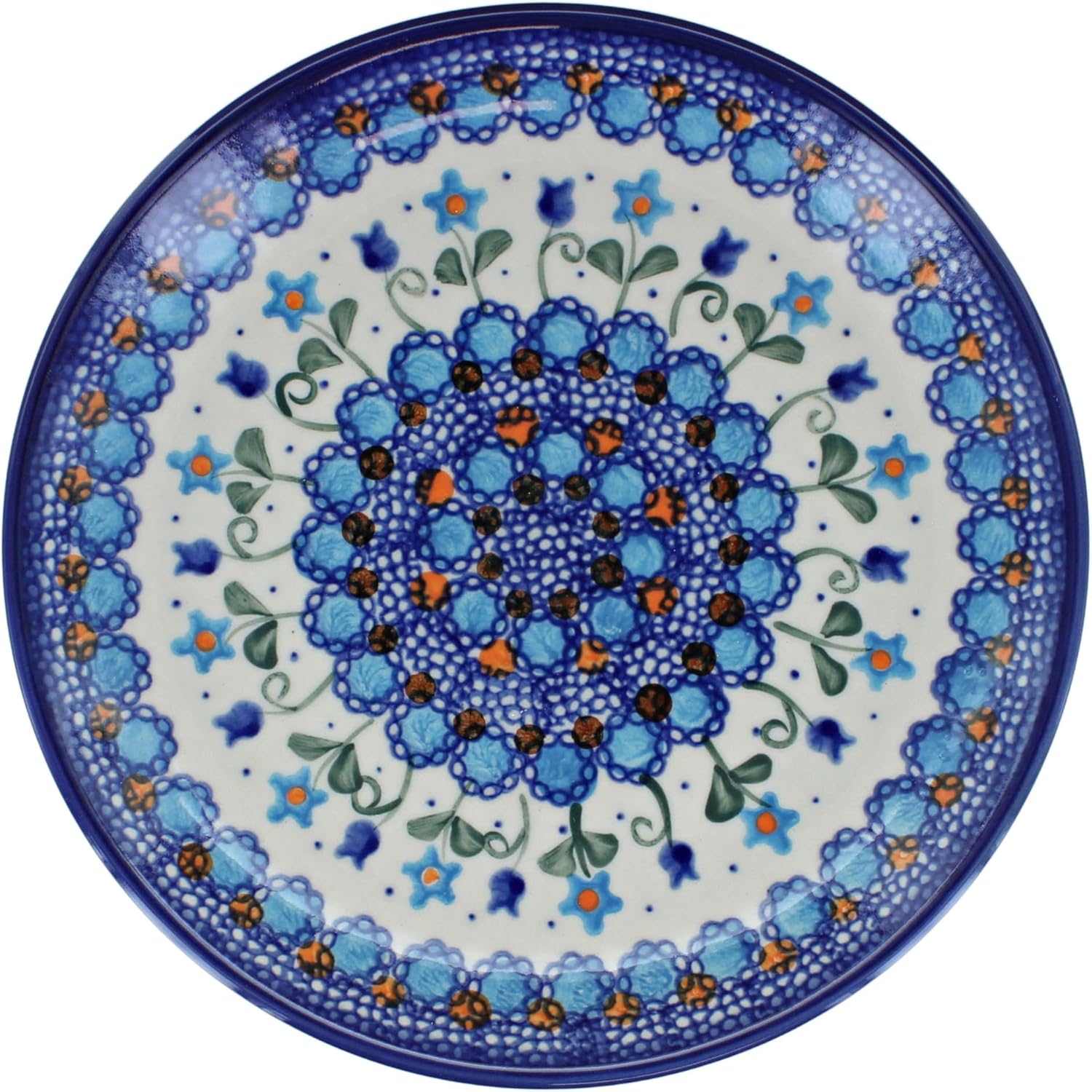 Blue Rose Polish Pottery - Blue Savannah Dessert Plate - 7.5" Diameter - Beautiful Plate for Cake, Appetizers, or Snacks