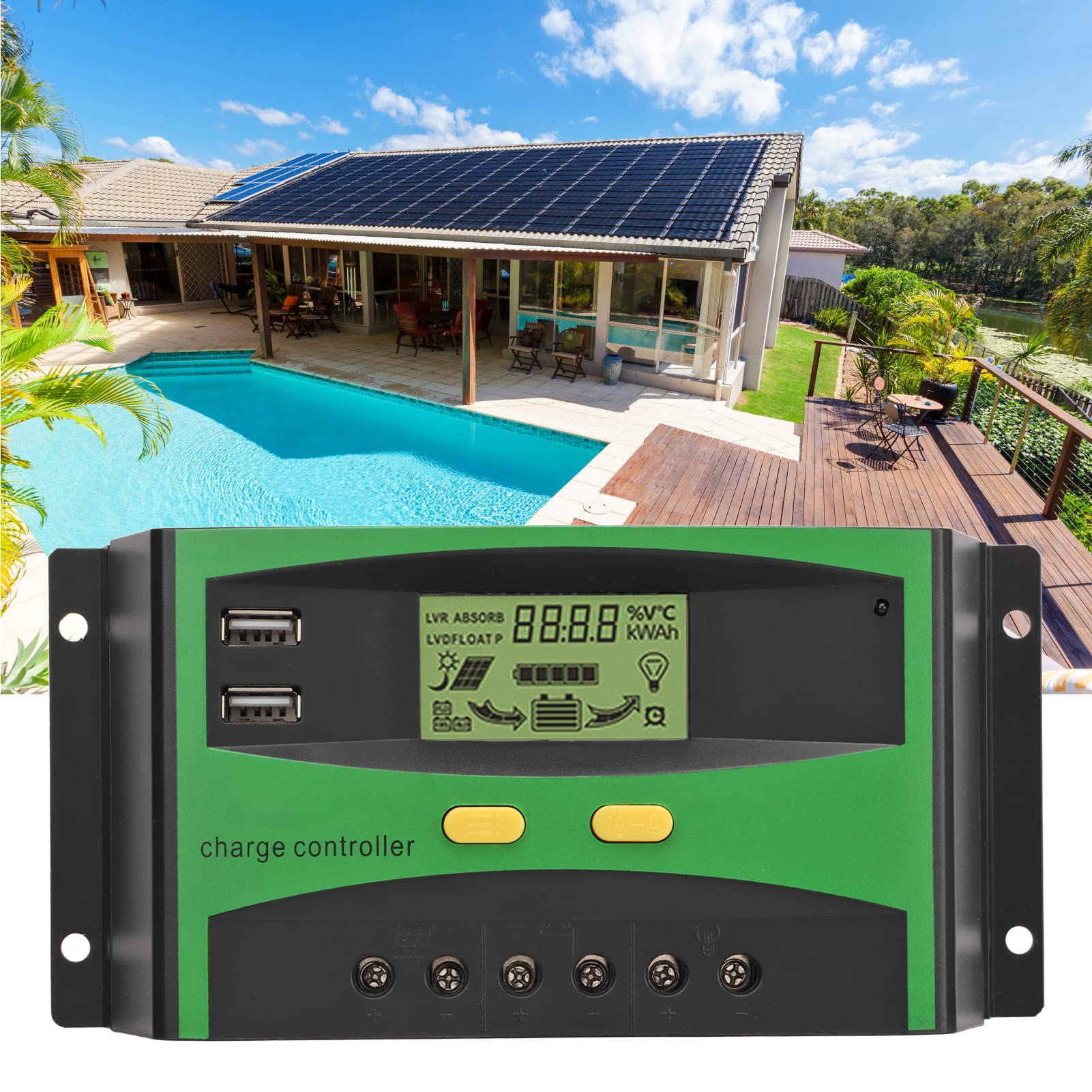 Régulateur de panneau solaire, interface homme-machine, contrôleur de charge solaire 12 V 24 V sans danger pour maison intelligente (60 a-12 V/24 V