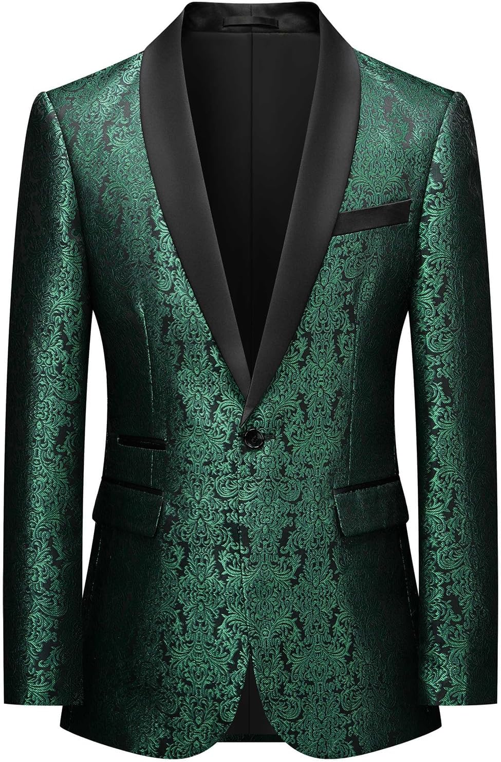 Luxurious Green Jacquard Wedding Suits for Men Blazer Shawl Lapel One Button Flap Pocket Evening Party Formal