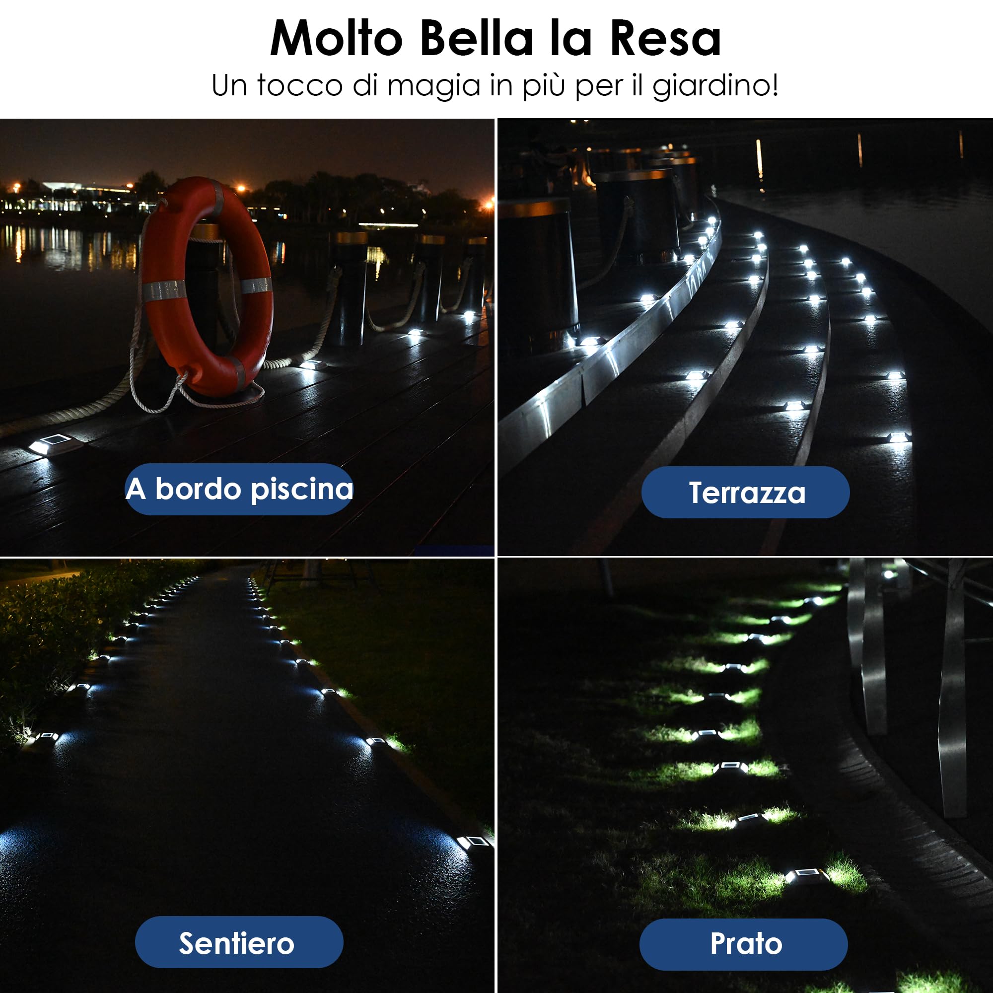 Luci Solari Esterno 2 Articoli Segnapasso LED Esterno Impermeabile IP68 Lampione Solare Bianco Faretti Giardino Solari 24LM Luci LED Solari da Esterno Giardino per Terra, Scale e Piscina