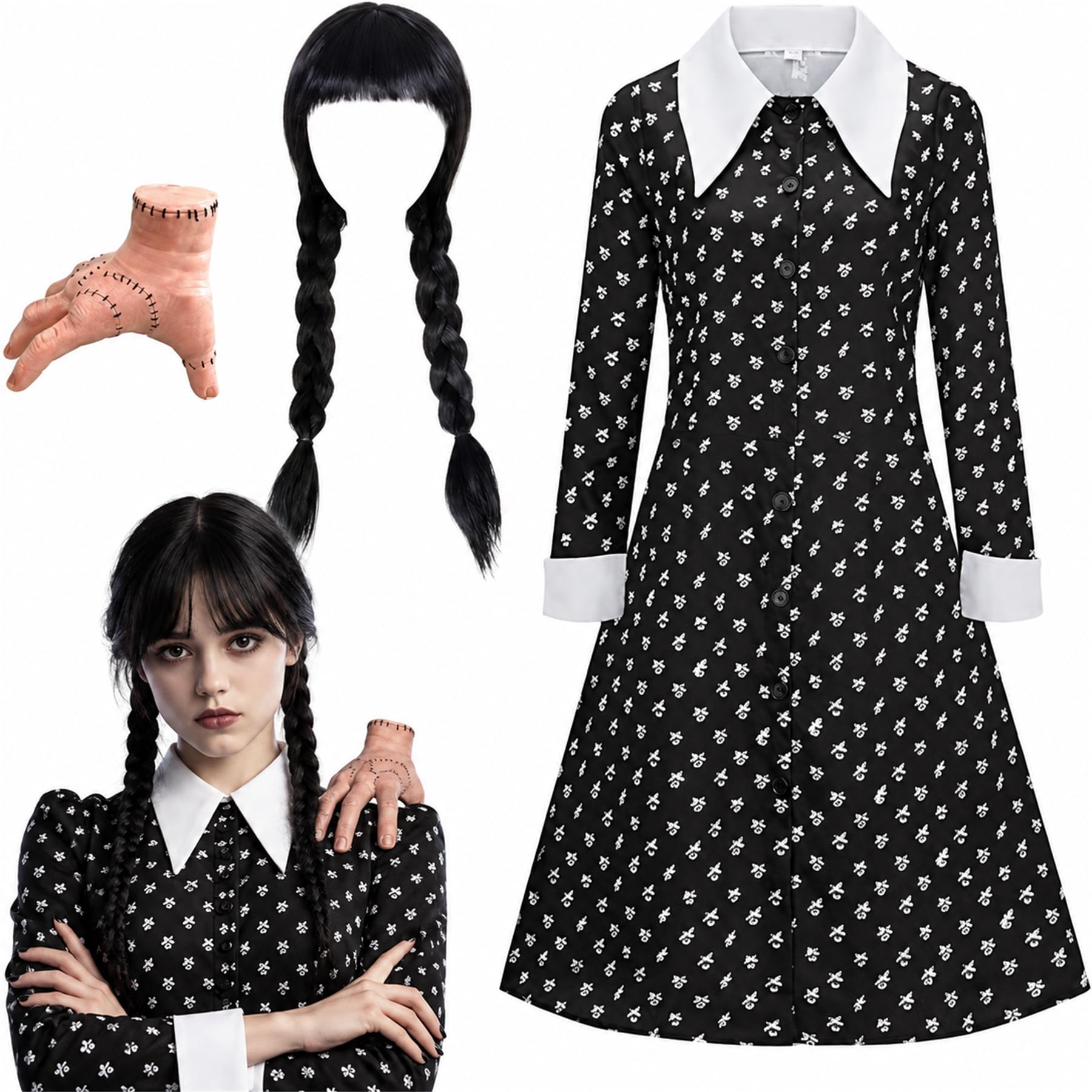 Costume da Mercoledì per bambina, per Halloween, carnevale