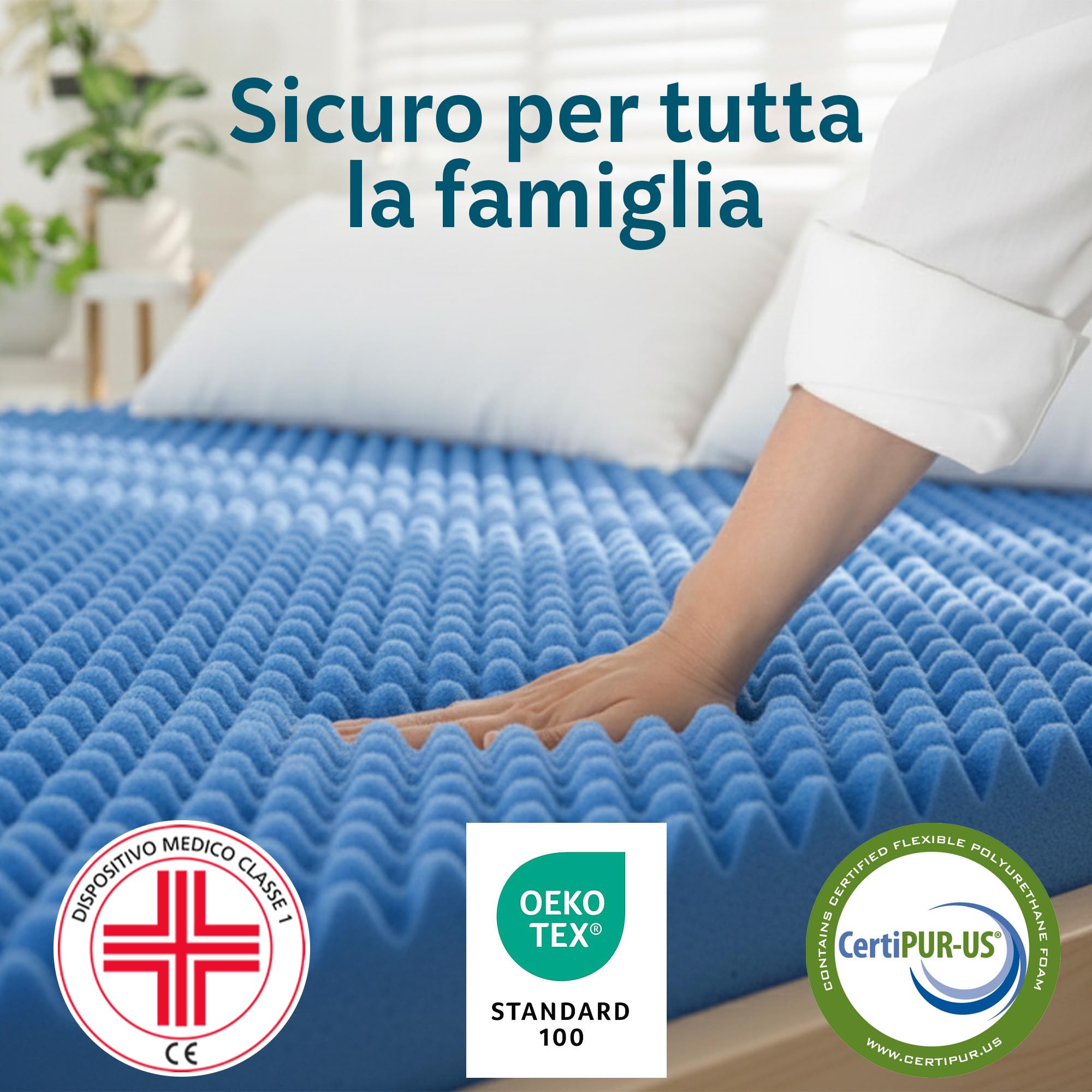 Topper matrimoniale 160x190 in Memory Foam ad Alta Densità 5 cm | Correttore materasso sfoderabile in Aloe Vera | Coprimaterasso imbottito Rinfrescante, massaggiante e traspirante | Made in Italy