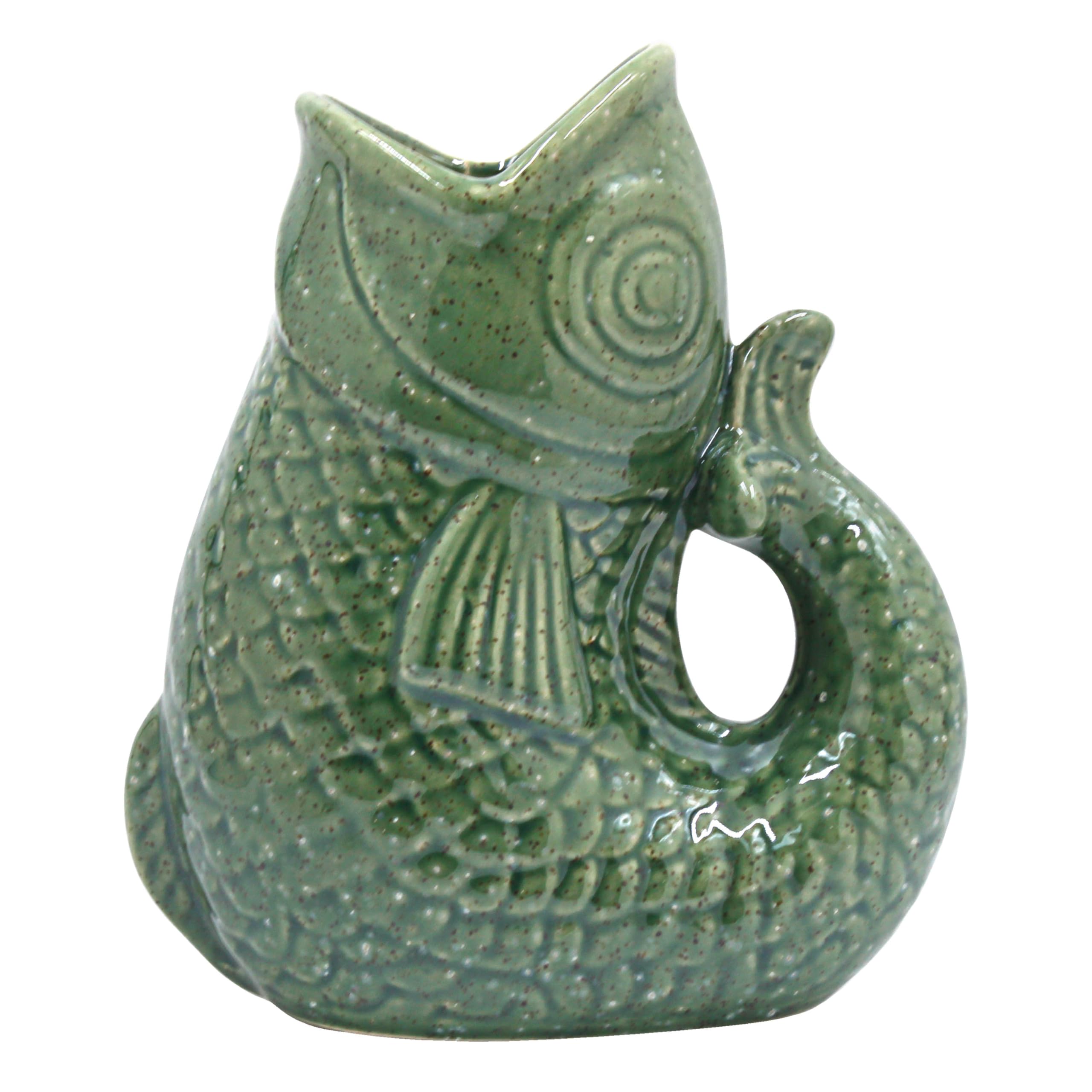Lesser & Pavey Fish Jug Vase Green 17cm | Decorative Ceramic Flower Jug for Fresh or Artificial Bouquets | Stylish Home Accent and Unique Vases for Flowers and Modern Décor