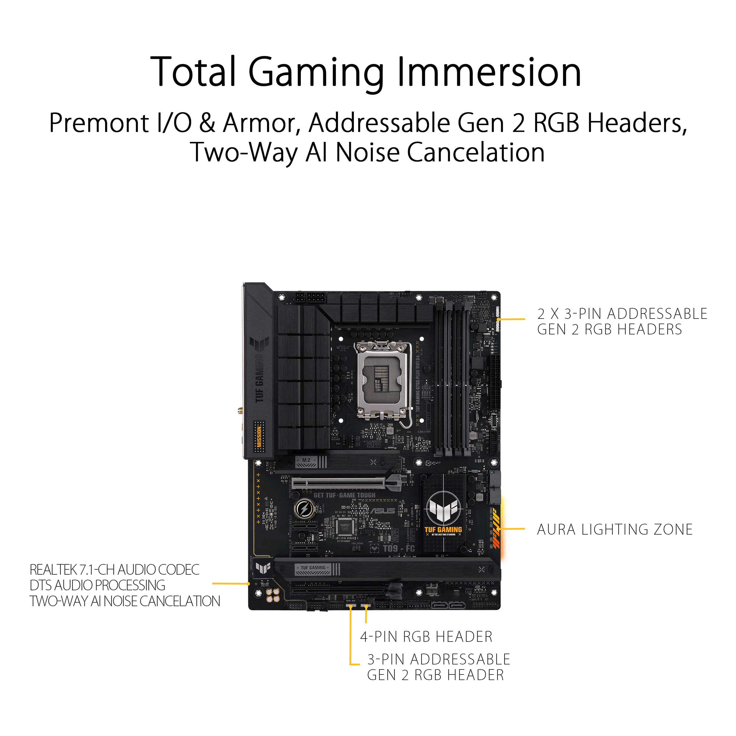 ASUS TUF Gaming B760-PLUS WiFi D4 - Placa Base ATX Intel B760 LGA 1700 (PCIe 5.0, Tres PCIe 4.0 M.2, VRM de 12+1 Fases, 2.5Gb Ethernet, DisplayPort, HDMI, USB 3.2 Gen 2 Type-C Frontal, Aura Sync)