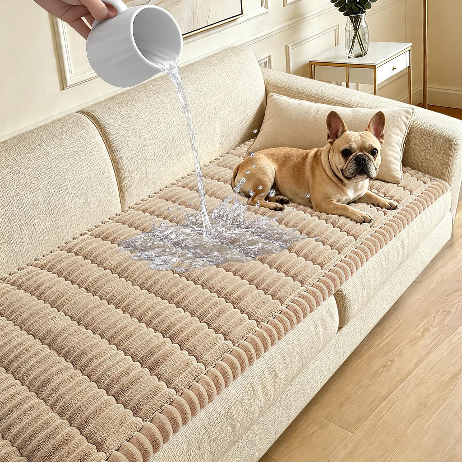 Waterproof Couch Cover for Dogs Washable,Non Slip Fuzzy Durable Couch Covers for 3 Cushion Sofa Pet Friendly Sofa Cover Dog Thick Soft Slipcovers Protector Couches Mat Bed (Brown, 27.6" x 70.9")