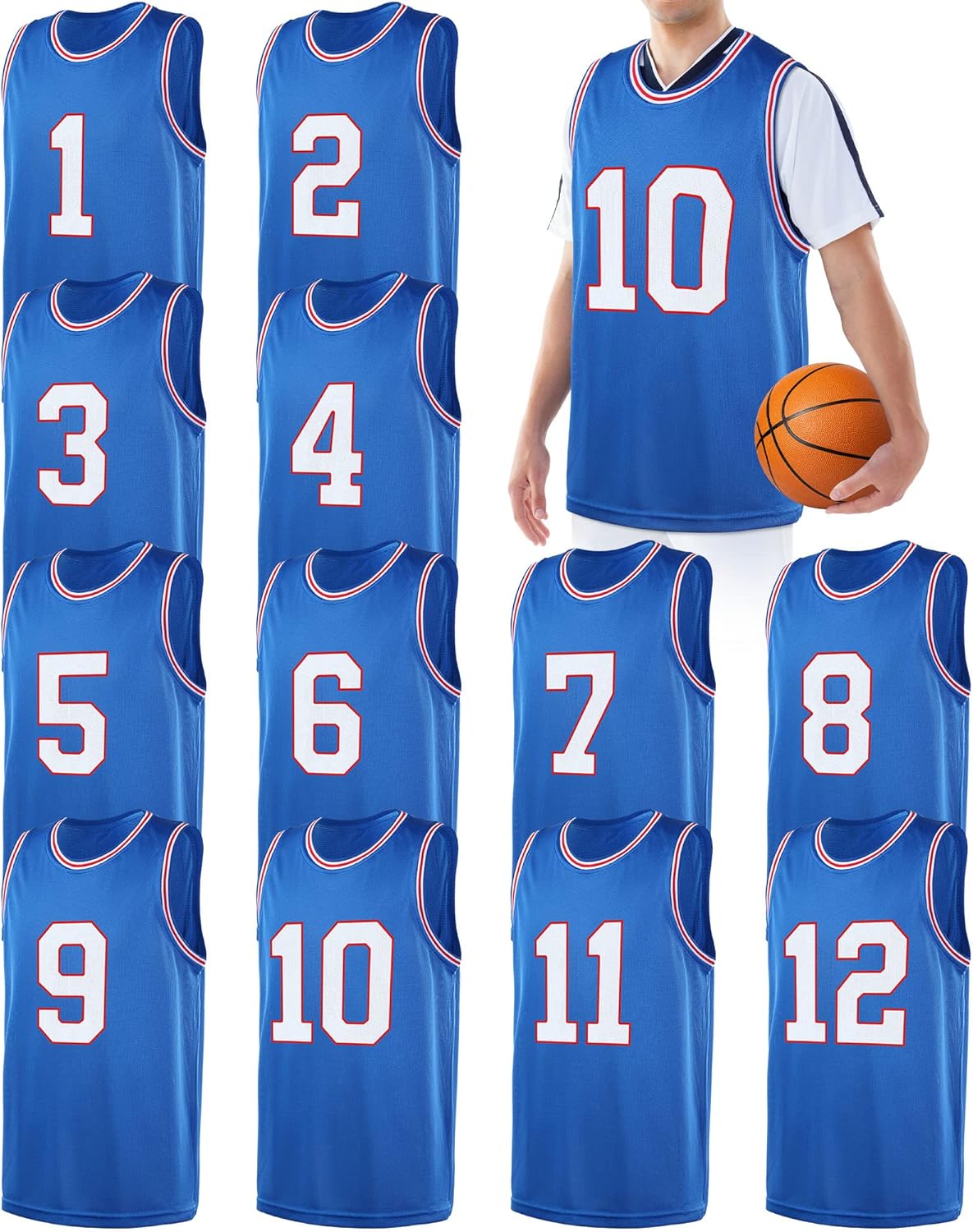 Funtery 12 Pcs Men Basketball Jerseys Mesh Basketball