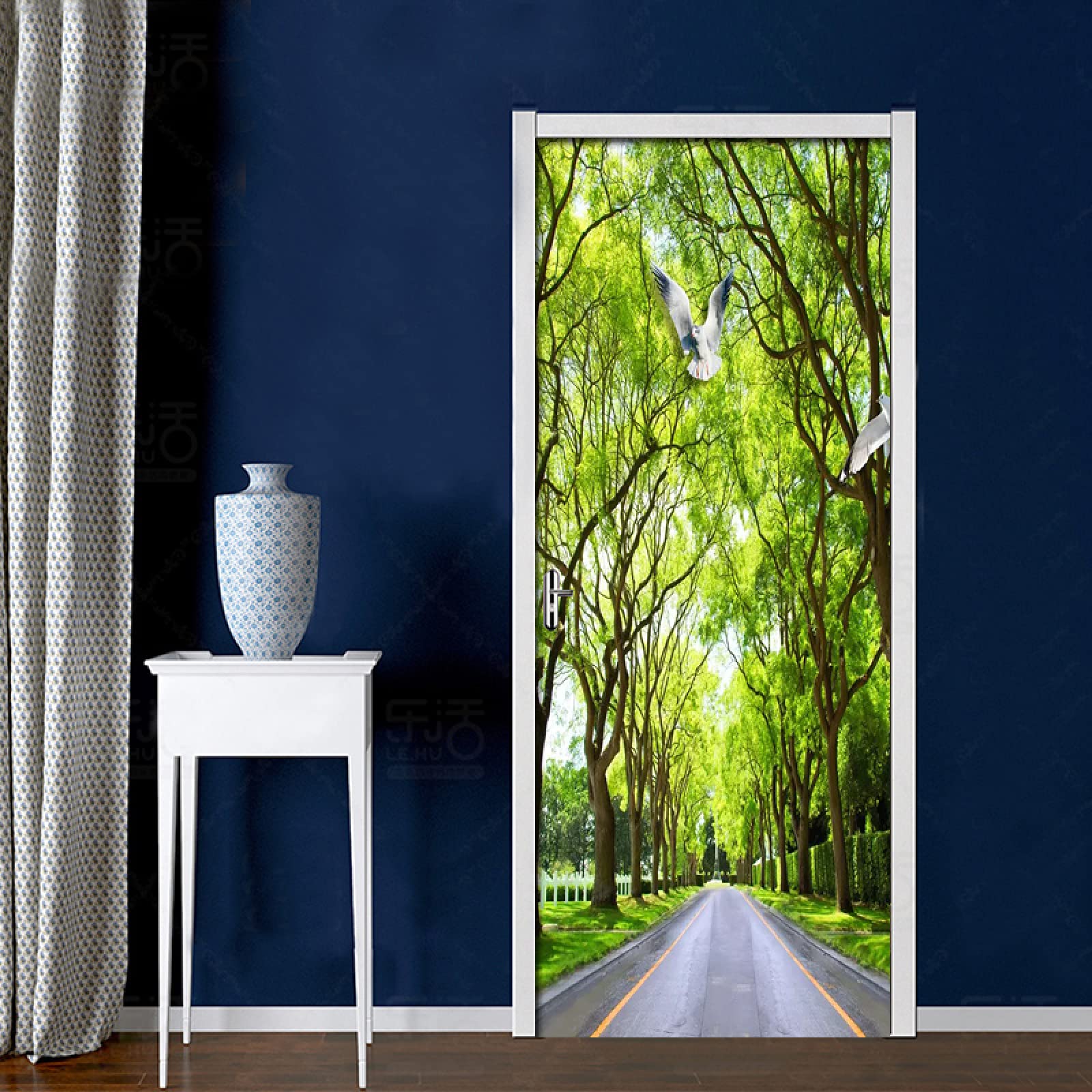 Adesivo 3D Per Porta Interna - Carta Da Parati Autoadesiva Foresta Verde - Fotomurale Impermeabile In PVC Per Camera Da Letto - 4