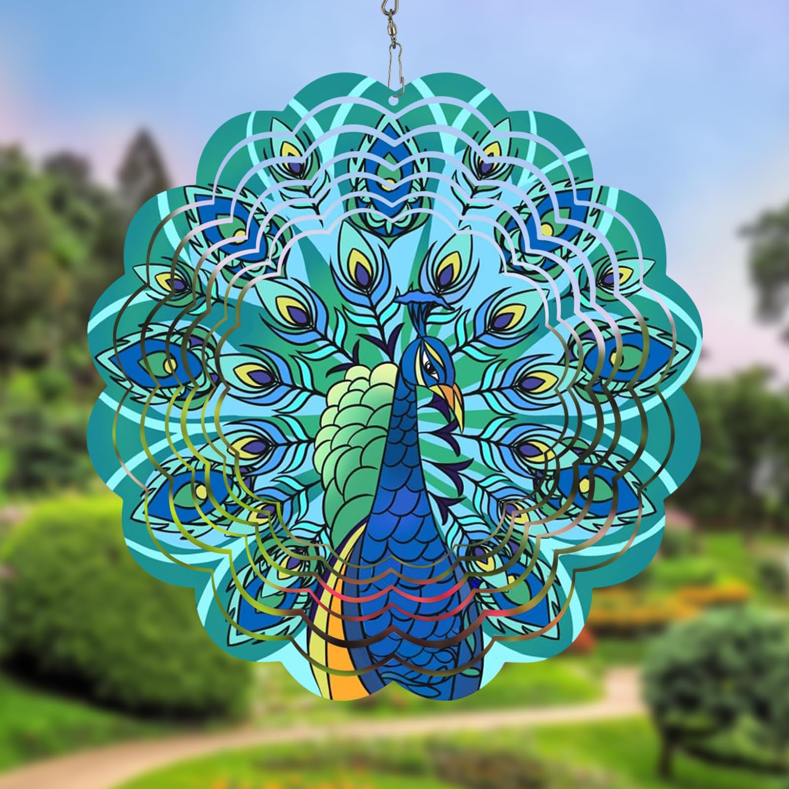 Girandole a Vento in Metallo, Girandola a Vento Magica 3D Ornamenti da Giardino, Mulino a Vento Girevole in Metallo per Cortile Esterno Patio Prato e Decorazione del Giardino Regalo (Pavone)