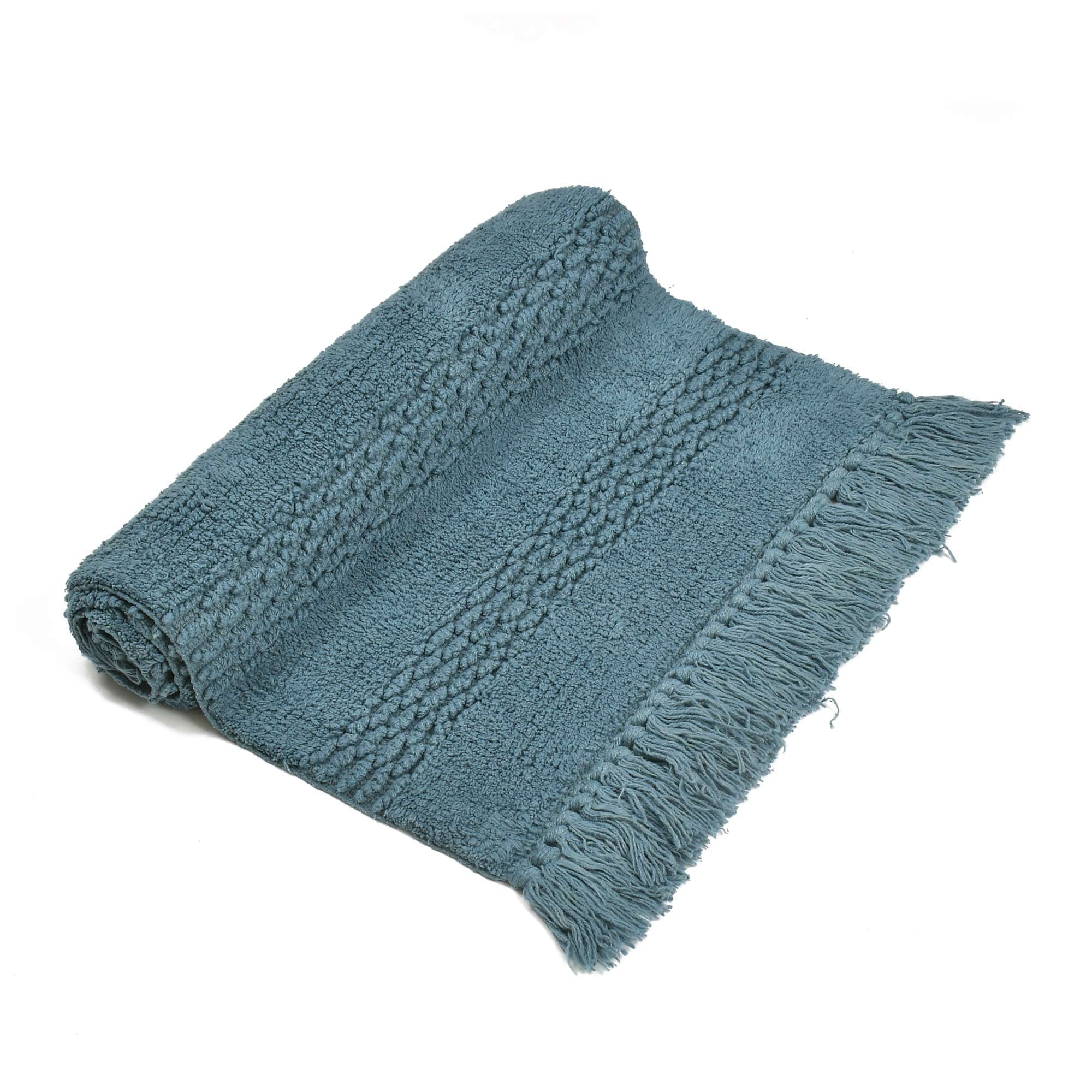 Democracy Homes 100% Cotton Bath Mat for Bathroom, 40 x 60 cm | Soft & Absorbent Bath Mat | Anti-Skid Backing | Machine Washable Bathroom Rug | Storm Blue.