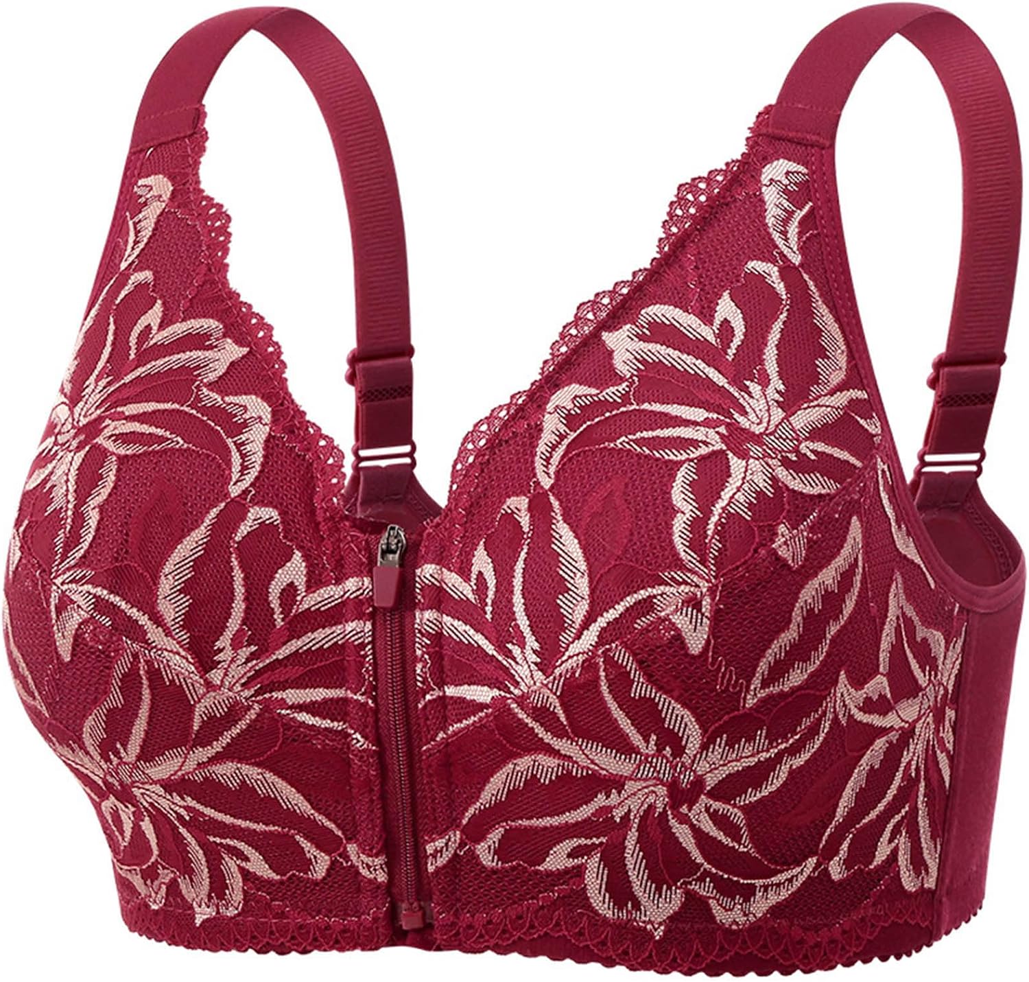 Plus Size Daisy Bras for Older Women Comfy Zip Front Push Up No Underwire Supportive Bra Full Coverage Bralettes