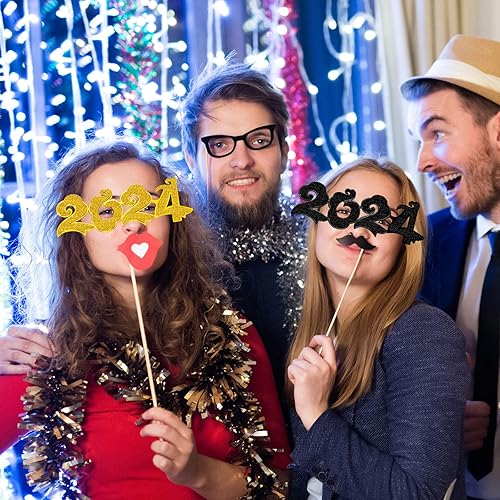 Miniatura 3 de Kanayu 3 lentes de Año Nuevo, lentes de Nochevieja 2024, lentes con números con purpurina, suministros de fiesta de Año Nuevo, divertidos lentes de