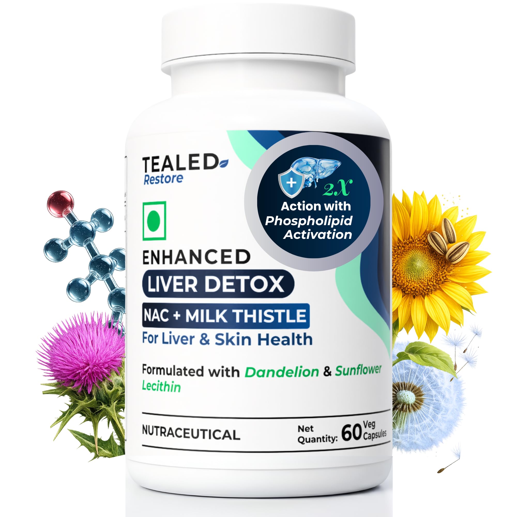 Liver Detox Supplement 900mg NAC with 400mg Milk Thistle (30:1 | 80% Silymarin) | Enhanced Body Detox & Digestive Enzymes - Natural Fatty Liver Support | Advanced Formula - 60 Veg Capsules-image-10