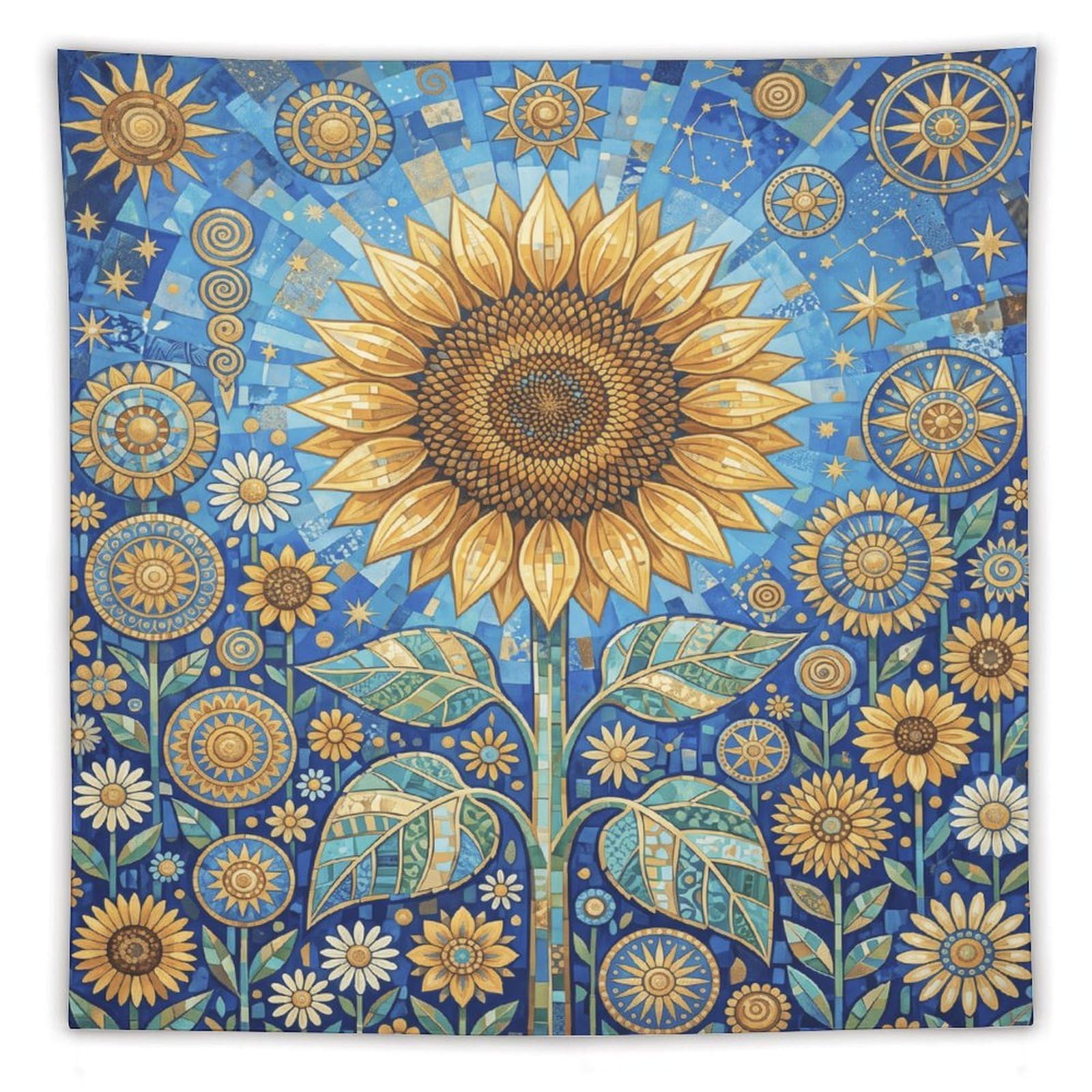 W7C8U2X3 Celestial Mosaic Sunflower Wall Tapestry, Mosaic, Reading Corner