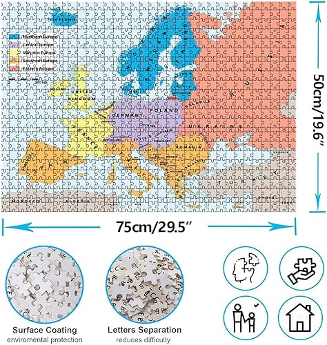 Miniatura 4 de Rompecabezas de 1000 piezas para adultos y niños, regiones europeas, mapa político, rompecabezas grandes, piezas que encajan juntos, juego educativo