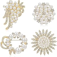 Tucnoeu 4PCS Gold Flower Crystal Pearl Brooches Pins for Women - Elegant Durable Fashion Accessories Set