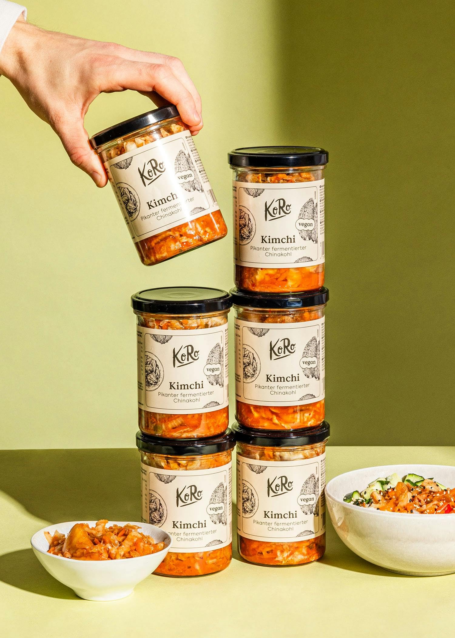 KoRo - Kimchi - RIcetta tradizionale coreana a base di cavolo fermentato - Con peperoncino, aglio e zenzero - Vegan