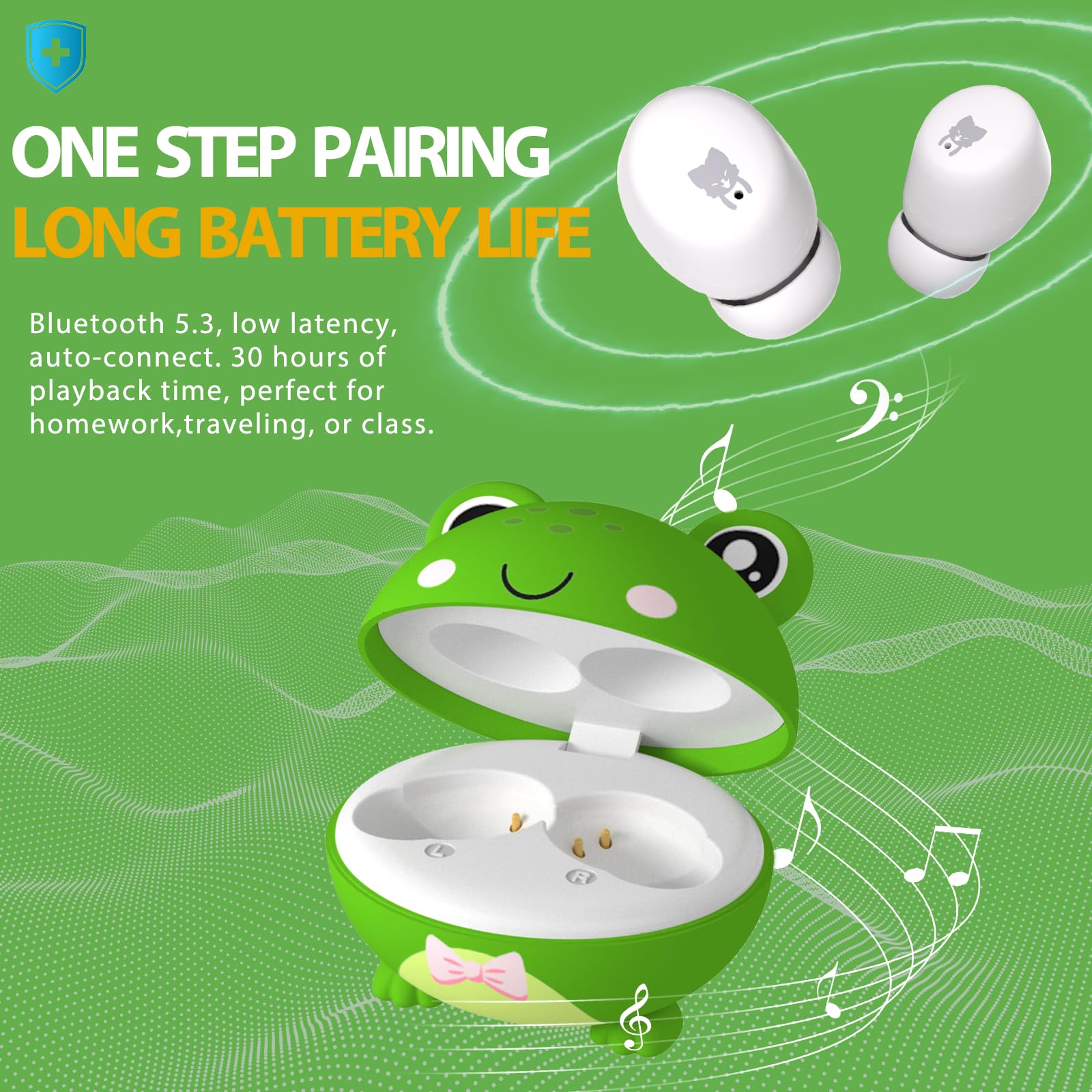 Cuffie per Bambini, Cuffie Bluetooth 5.3 per Bambini con Limite di Volume di 85dB, Impermeabile IPX6, 30 Ore di Riproduzione, Hi-Fi Stereo con Microfono per Bambino e Bambina, Verde