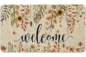 ORTIGIA Fall Welcome Mat Outdoor Eucalyptus Leaves and Sunflowers