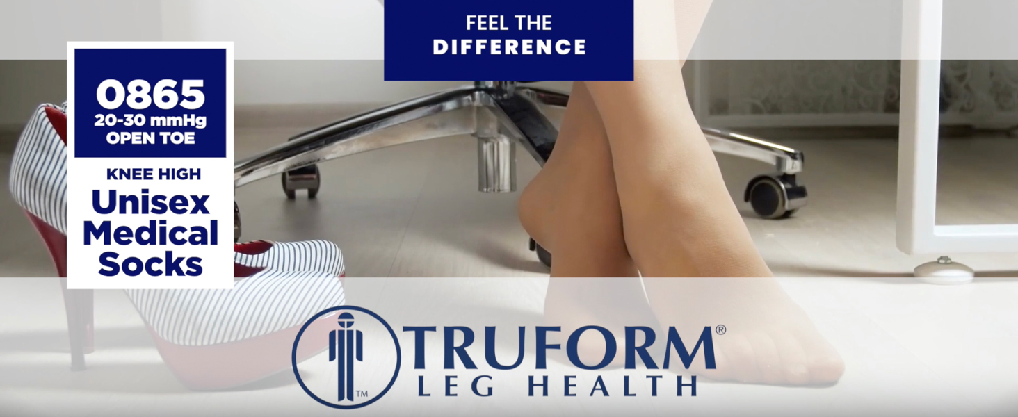 Truform 20-30 mmHg Compression Stockings for Men and Women, Knee High Length, Open Toe, Beige, Medium (1 Pair)