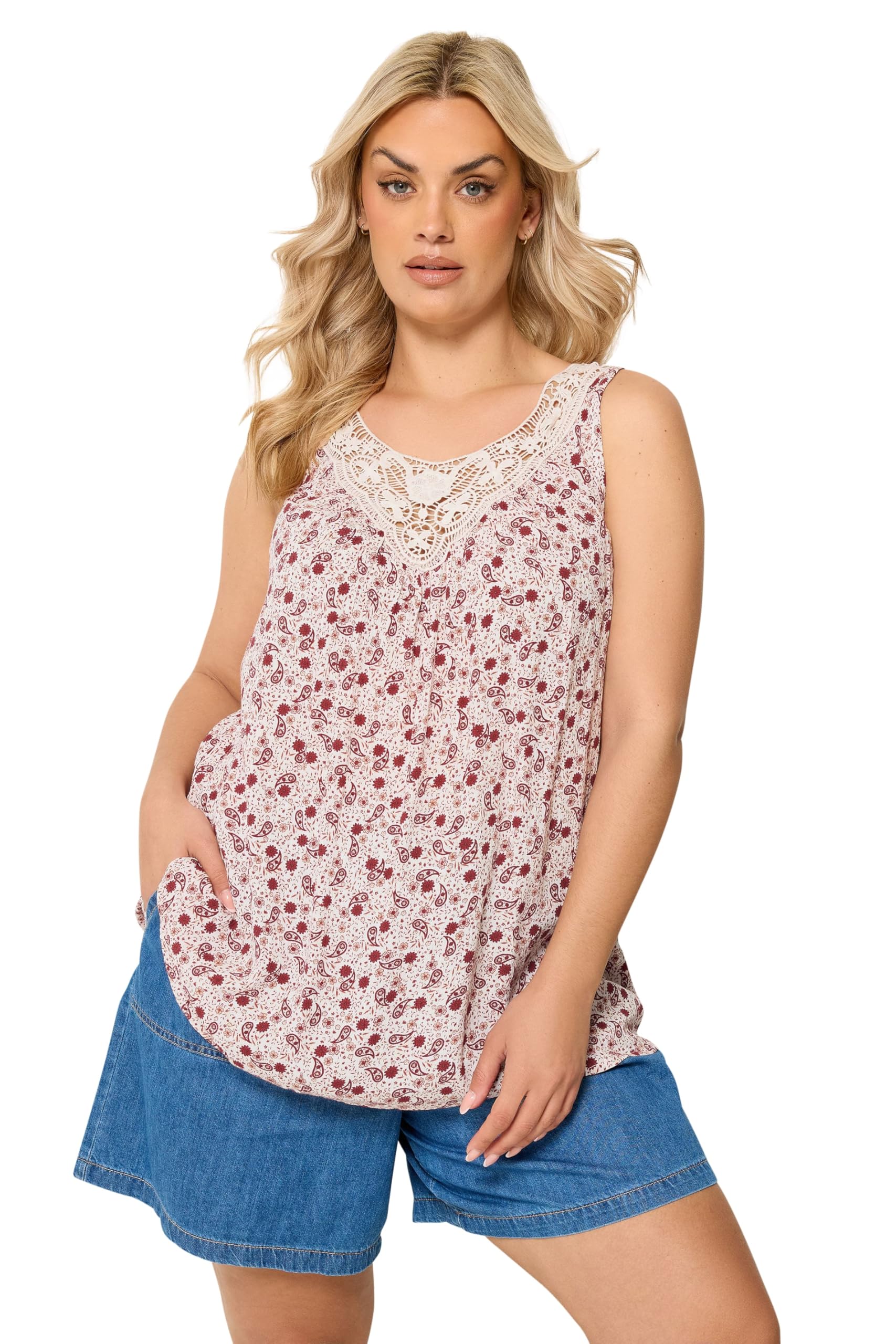 Yours Women's Light Pink Paisley Vest Top In | Size: 20