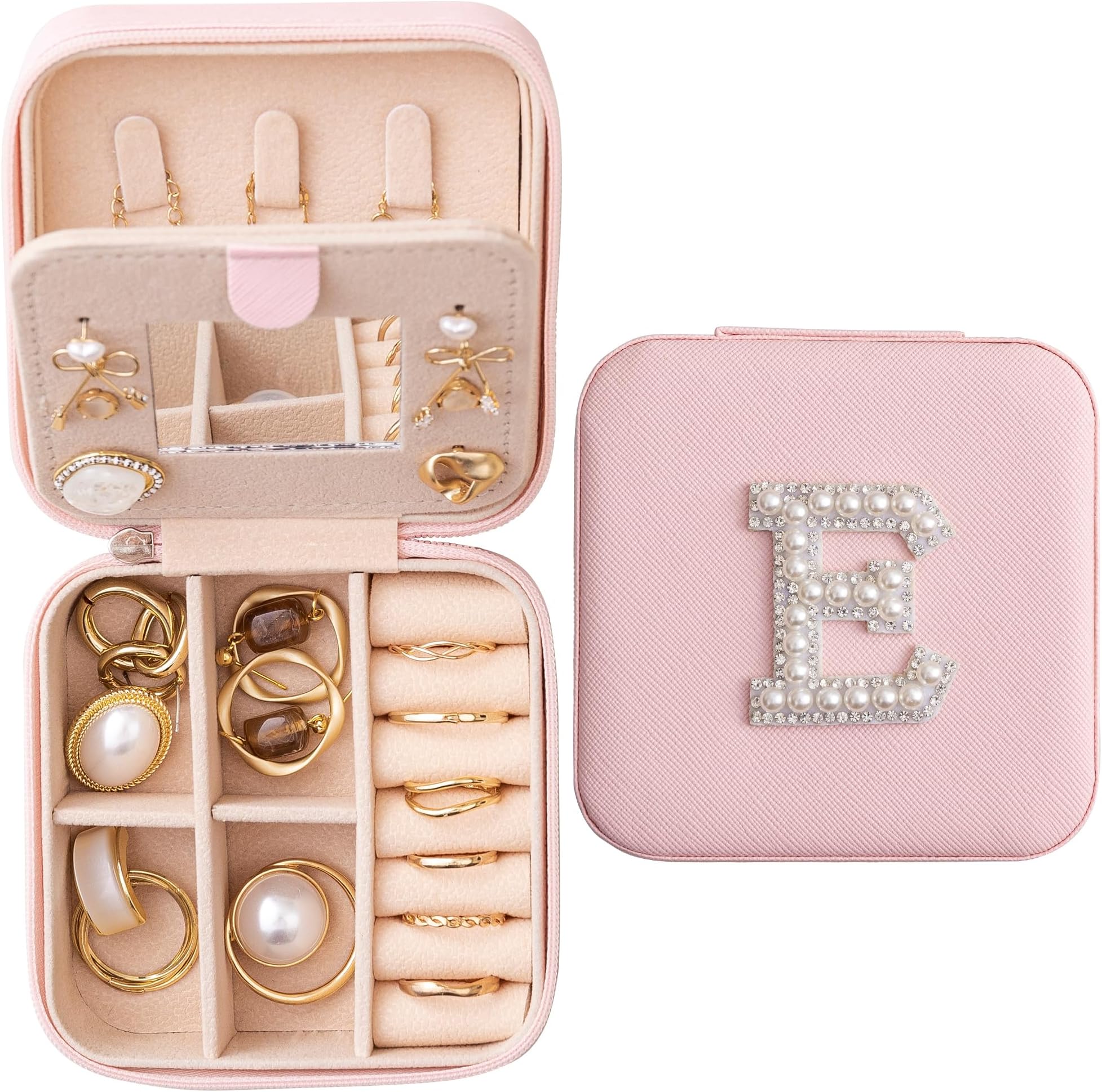HBselectTravel Jewelry Case Jewelry Box Jewelry Organizer, Initial Small Jewelry Boxes for Women Travel Jewelry Box, Ring Holder, Earring Holder, Beach Travel Vacation Essentials