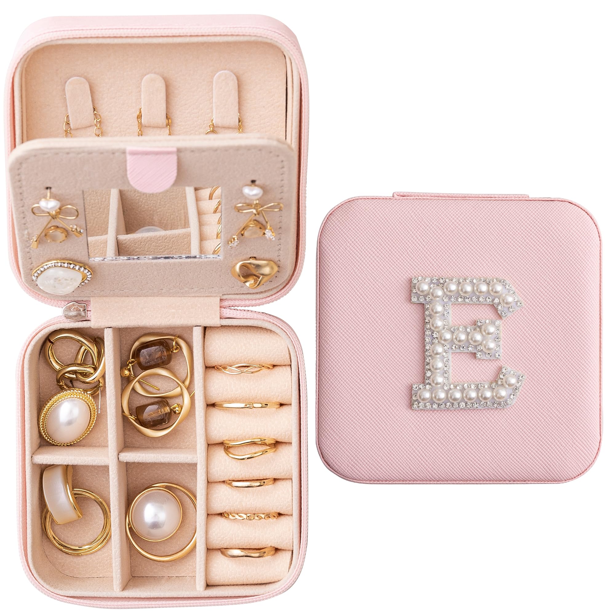 HBselectTravel Jewelry Case Jewelry Box Jewelry Organizer, Initial Small Jewelry Boxes for Women Travel Jewelry Box, Ring Holder, Earring Holder, Beach Travel Vacation Essentials