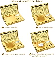 Vista 4 de MAXUS Báscula digital de gramos con capacidad de 7.05 oz x 0.00 oz, elegante cubierta chapada en oro y plataforma para un pesaje preciso y preciso