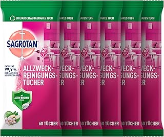Sagrotan Allzweck-Reinigungstücher Granatapfel & Limette – Zur praktischen Reinigung von Oberflächen – 6 x 60 Feuchttücher...