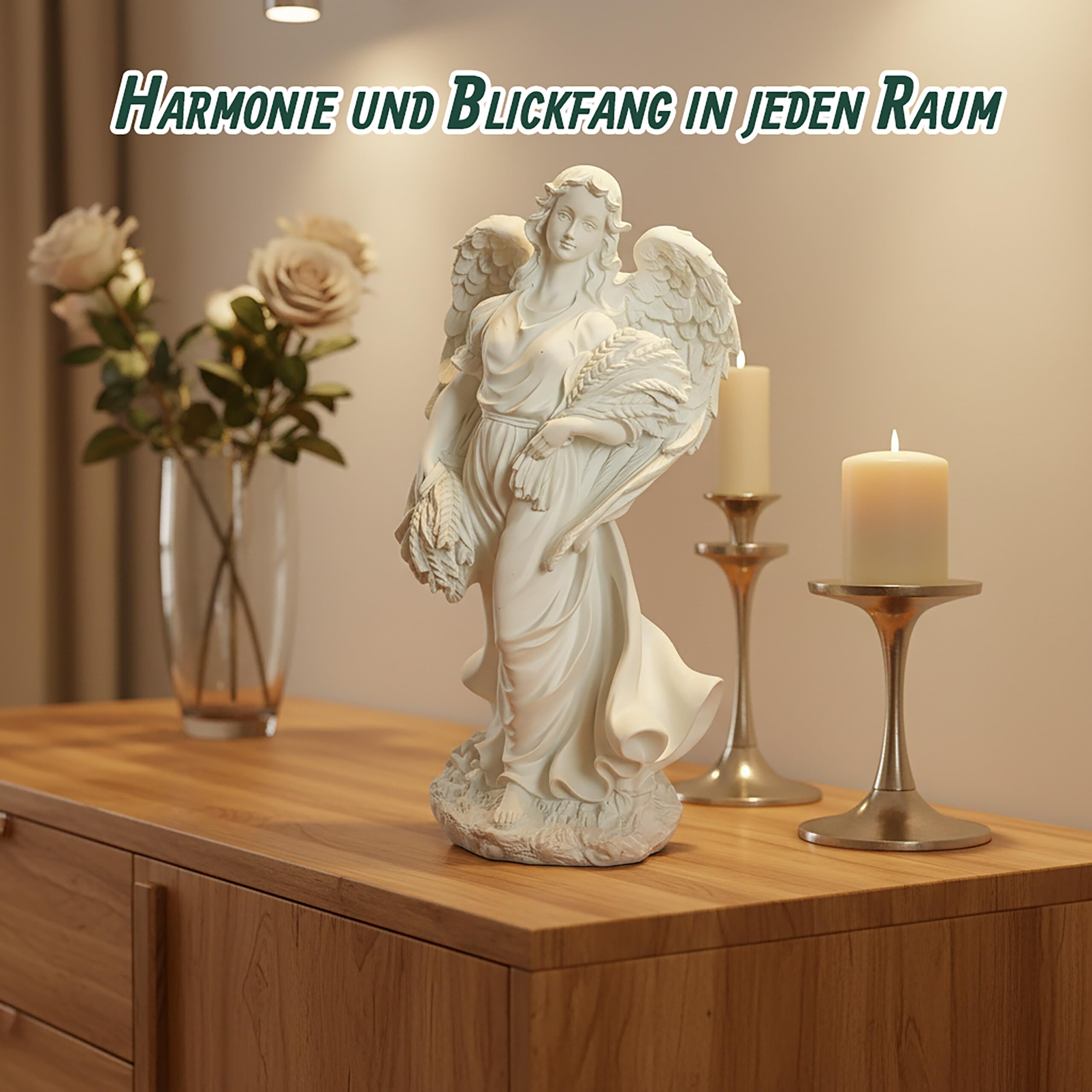 Relaxdays Grabengel XXL, Kunststein, Wetter-, Frost- & UV-beständig, H x B x T: 46,5x23x14 cm, Grabschmuck, weiß