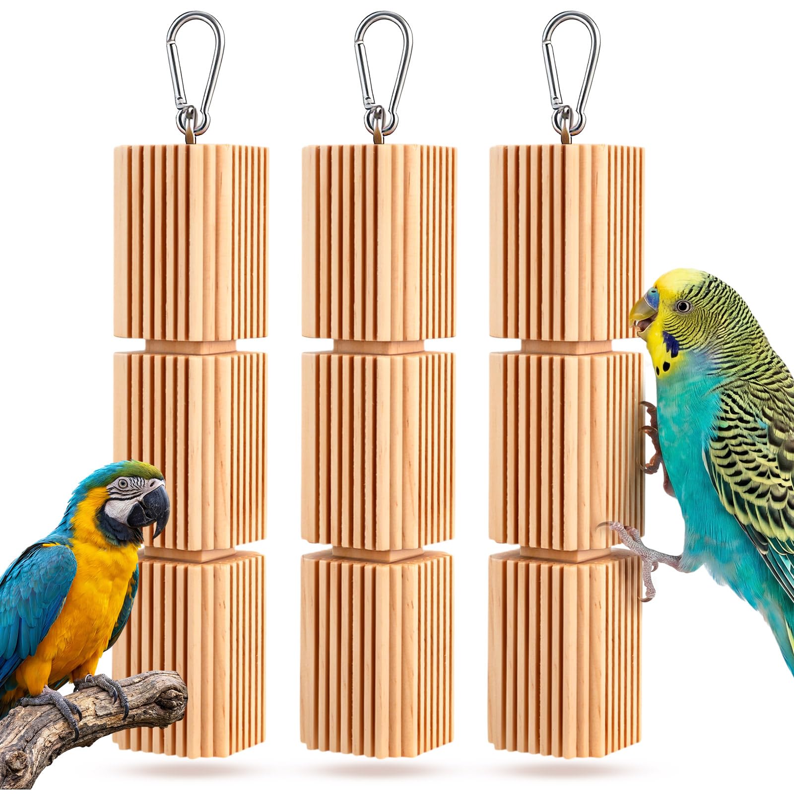 CroBlissful Lot de 3 jouets à mâcher en bois naturel de 22,9 cm pour perroquet, accessoires à mâcher pour soulager l'ennui, l'anxiété, pour perruche, calopsitte, conure, perruche, inséparable
