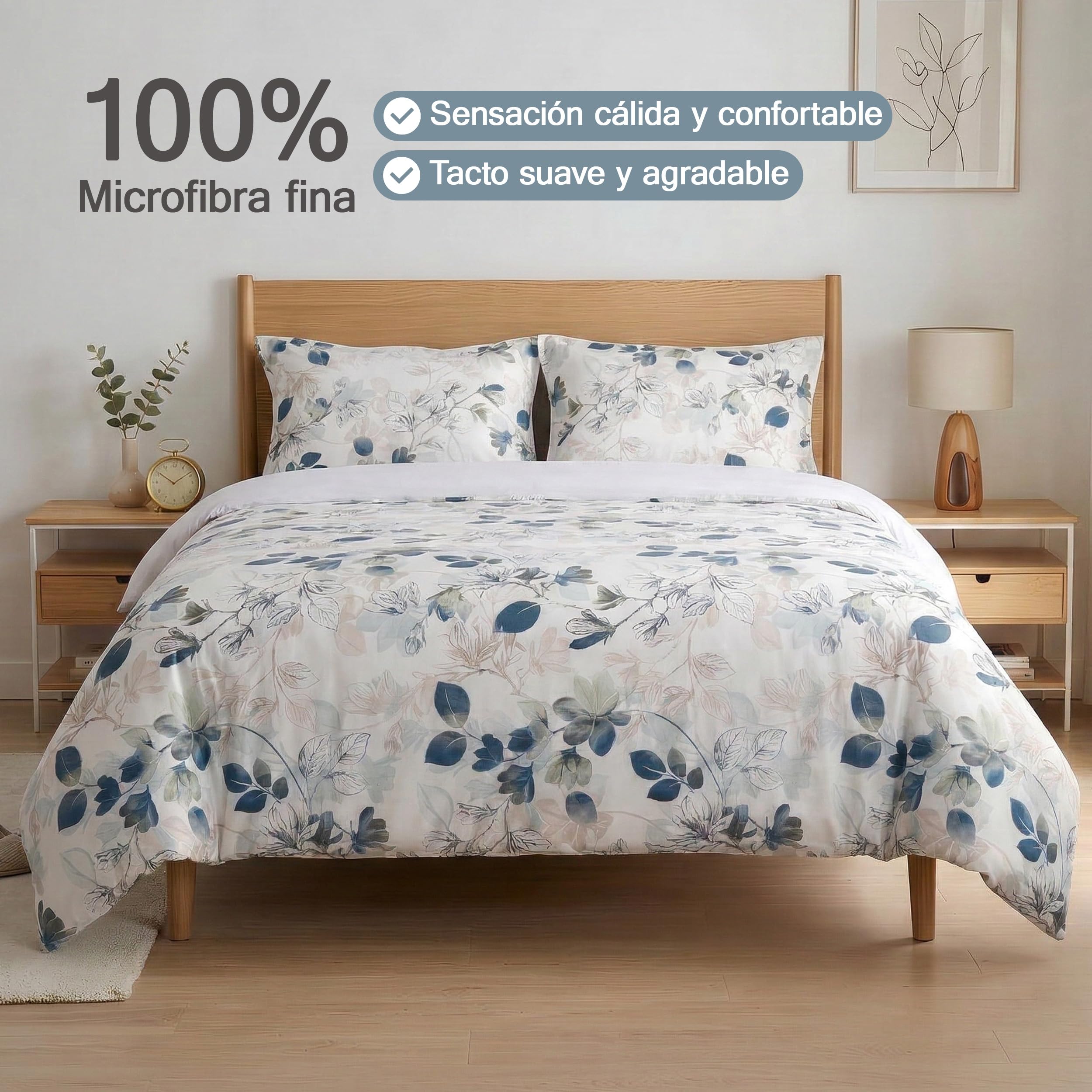 Etrexonline Juego de Funda Nórdica 3 Piezas Cama 150 Microfibra Suave Transpirable - 1 Funda Edredón 220x240 cm y 2 Fundas de Almohada 50x75 cm (Herbal) — view 3