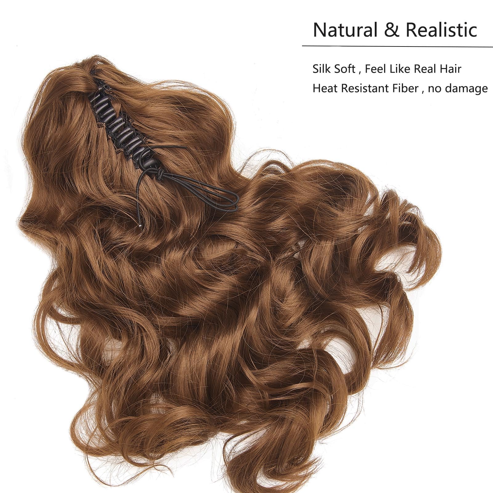 Cybelleza Ponytail Extension Curly Wavy Claw Jaw Pony Tail 18" One Piece Clip in Hair Extensions Ponytail Hairpiece Synthetic Long Natural for Women Light Auburn - Image 3