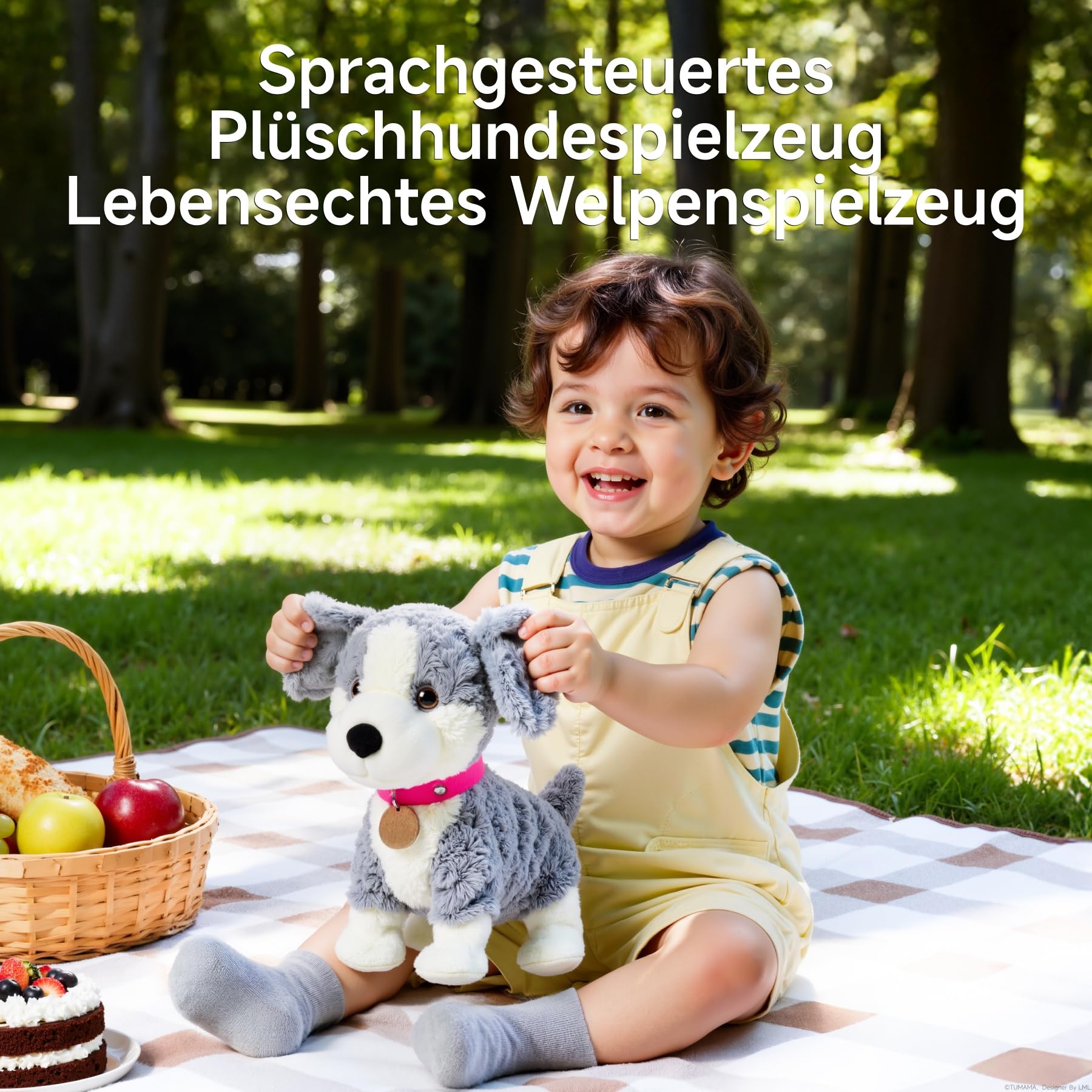 Interaktiver Kuscheltier Hund Spielzeug Kinder, Elektrisch Sprachgesteuerter Plüschhund, Läuft, Sprechender, Bellt, Schwanzwedeln, Plüschtier ab 3 Jahre