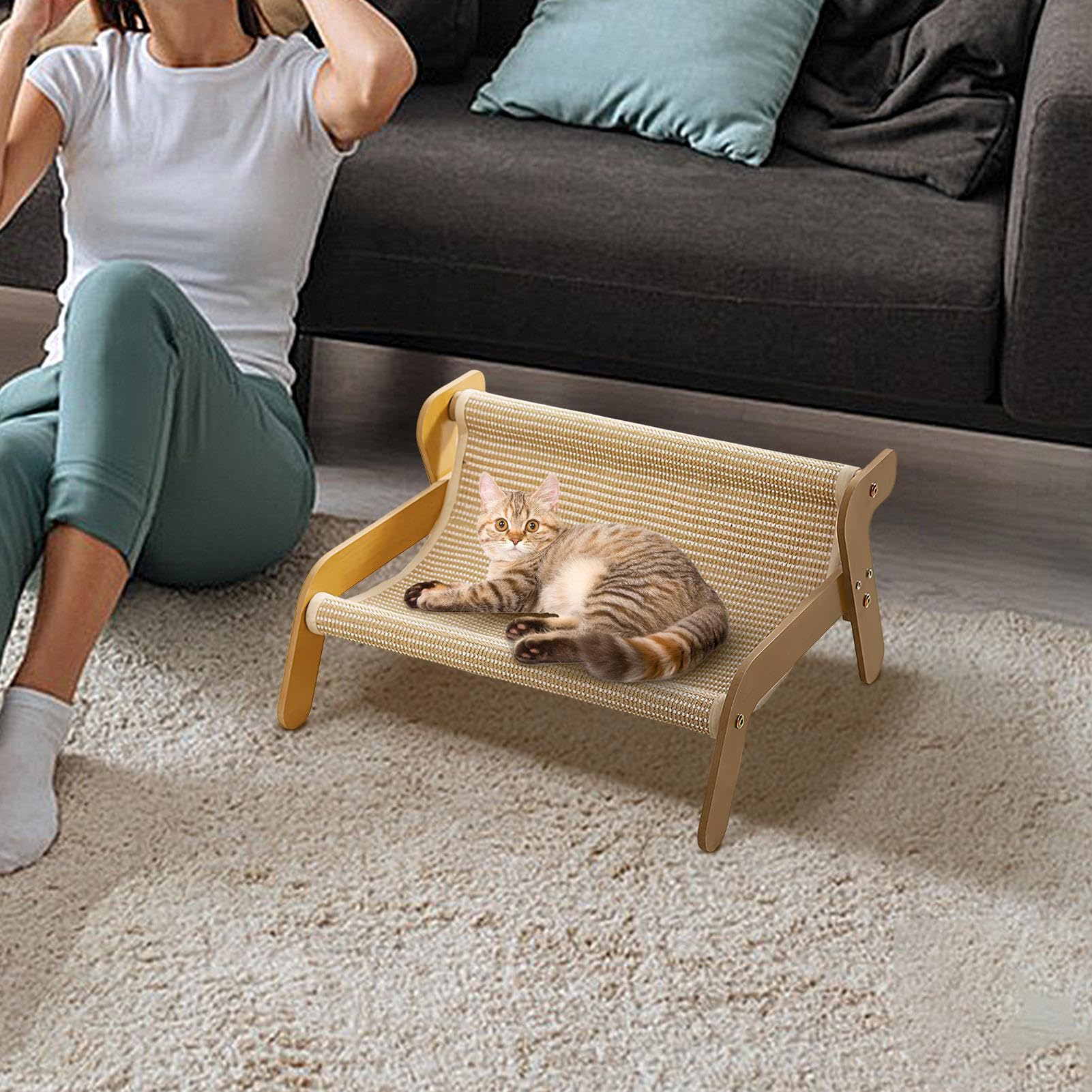 Cama rascadora para gatos, salón rascador para gatitos, diseño seguro apto para mascotas, uso interior, lugar de relajación, multiusos, ahorro de espacio, aspecto elegante, protector de muebles para