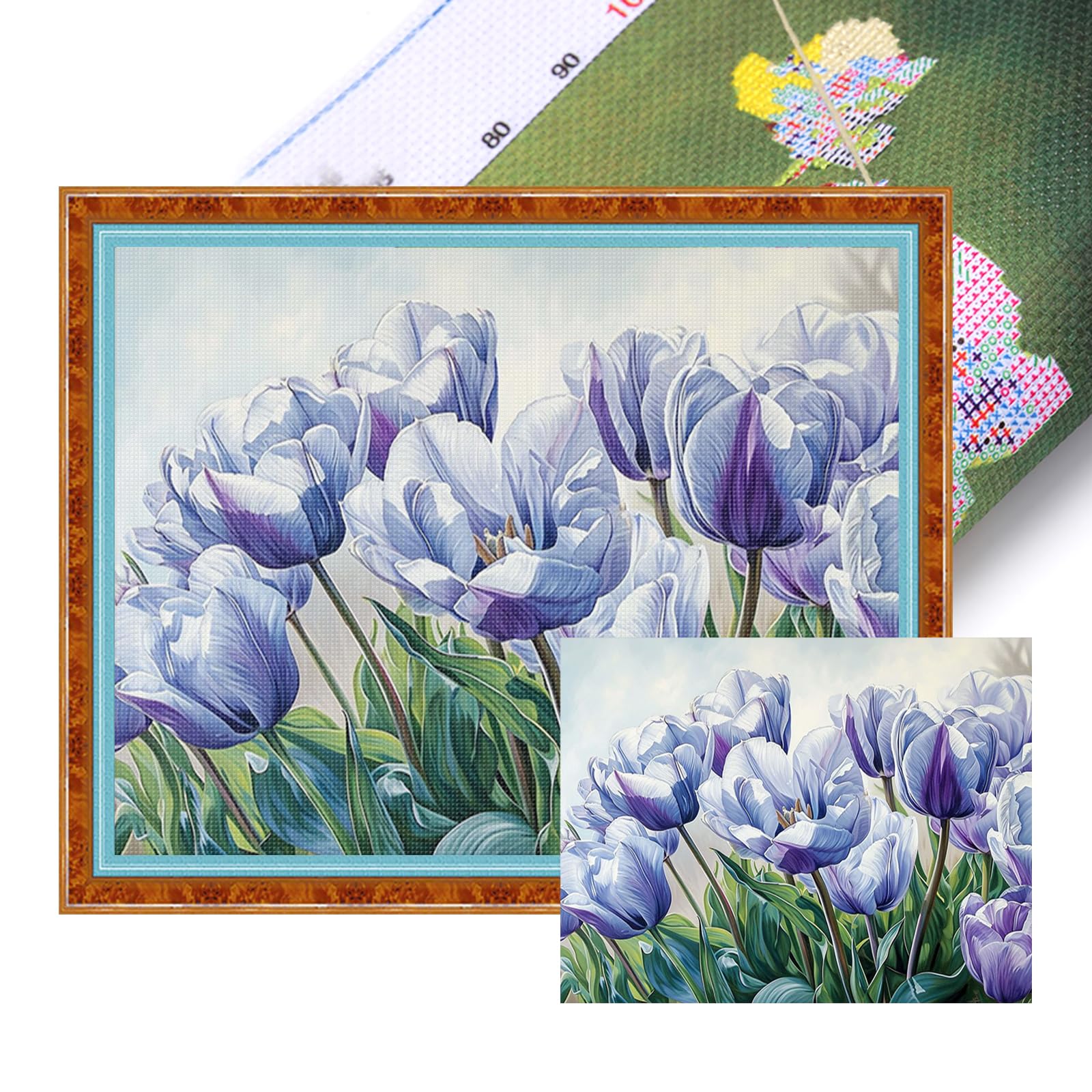 Poetrydraw Tulip B Purple Tulip Full 11Ct Diy Stamped Cross Stitch Kits 50X40cm Needlework Embroidery Kit For Beginners Adults Home Decor (Tulip B)