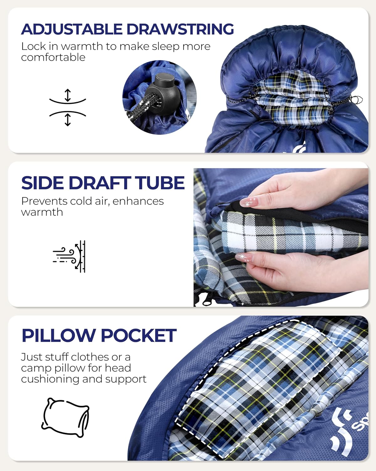 Sportneer 0 Degree Sleeping Bag for Cold Weather, XL Winter Sleeping Bag for Adults, Flannel Lined Camping Sleeping Bag, 32°F–59°F Rated, 87" x 33.5", 4.4 lbs, Detachable Hood, Compression Sack