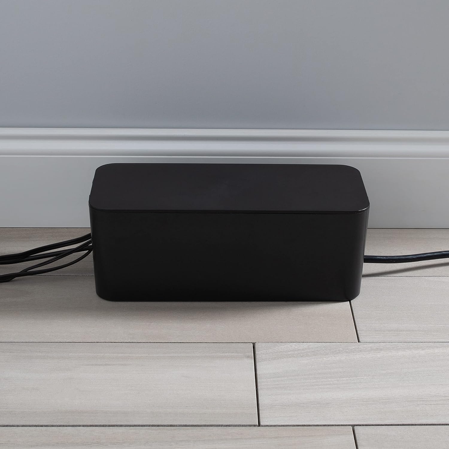 Black Rectangular Lidded Cable Organizer Storage Bin Set