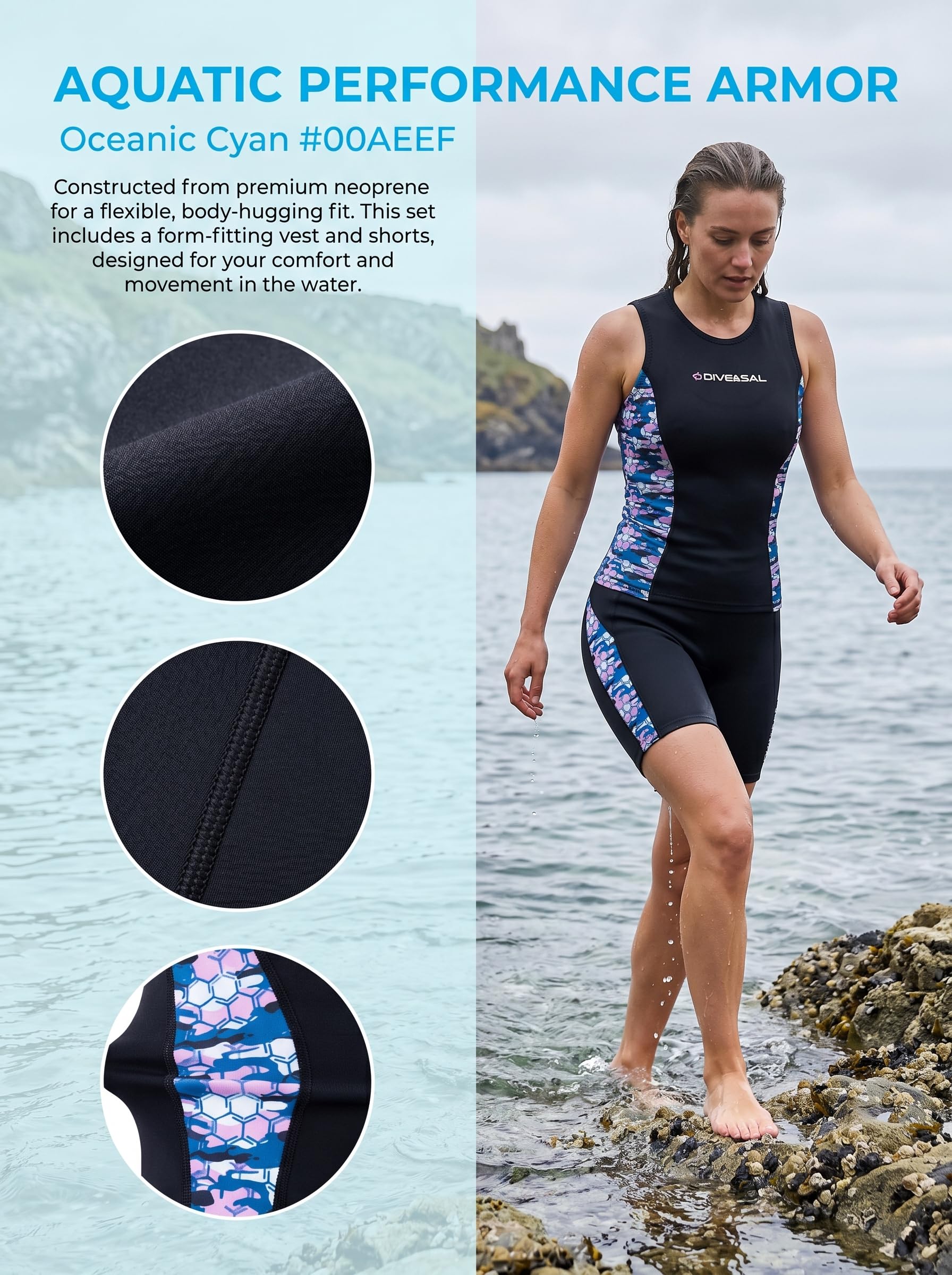Chaleco de buceo cálido de 2 mm para mujeres/hombres, pantalones cortos de buceo para surf y natación