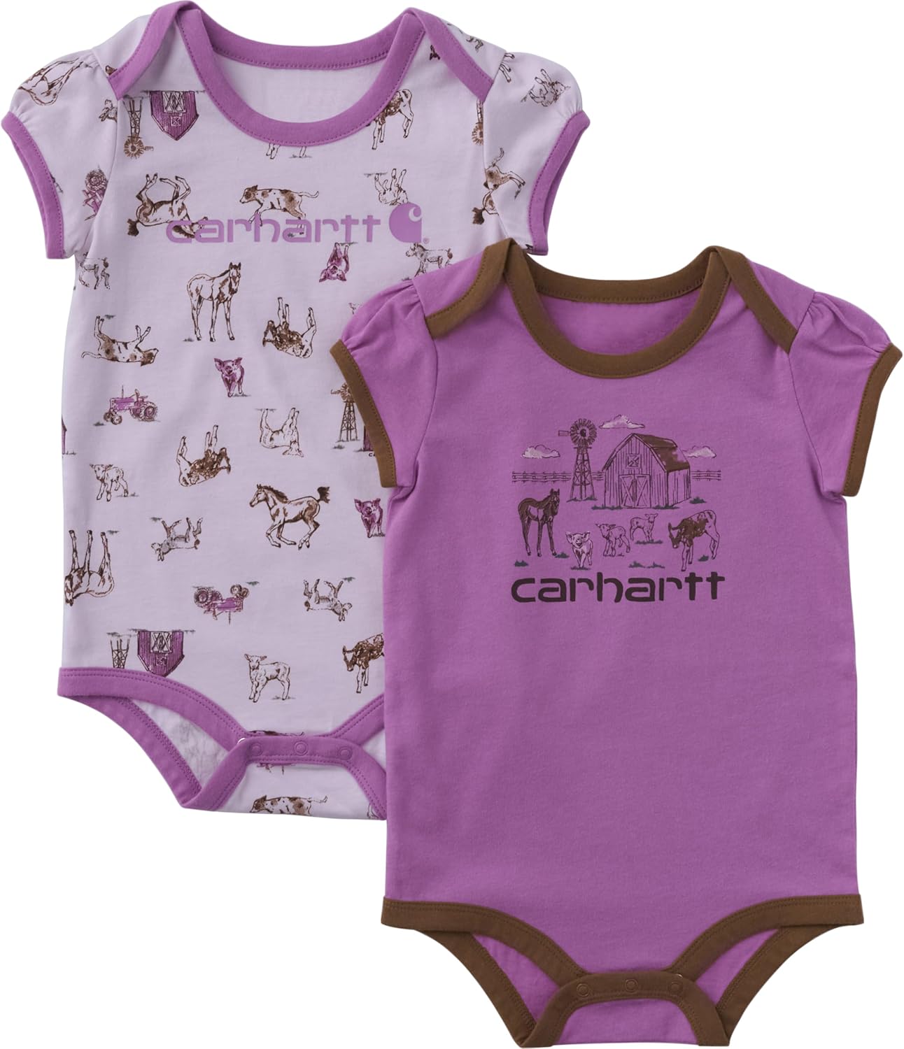 Carhartt Baby Girls' 2-pack Puff-sleeve Printed Bodysuits