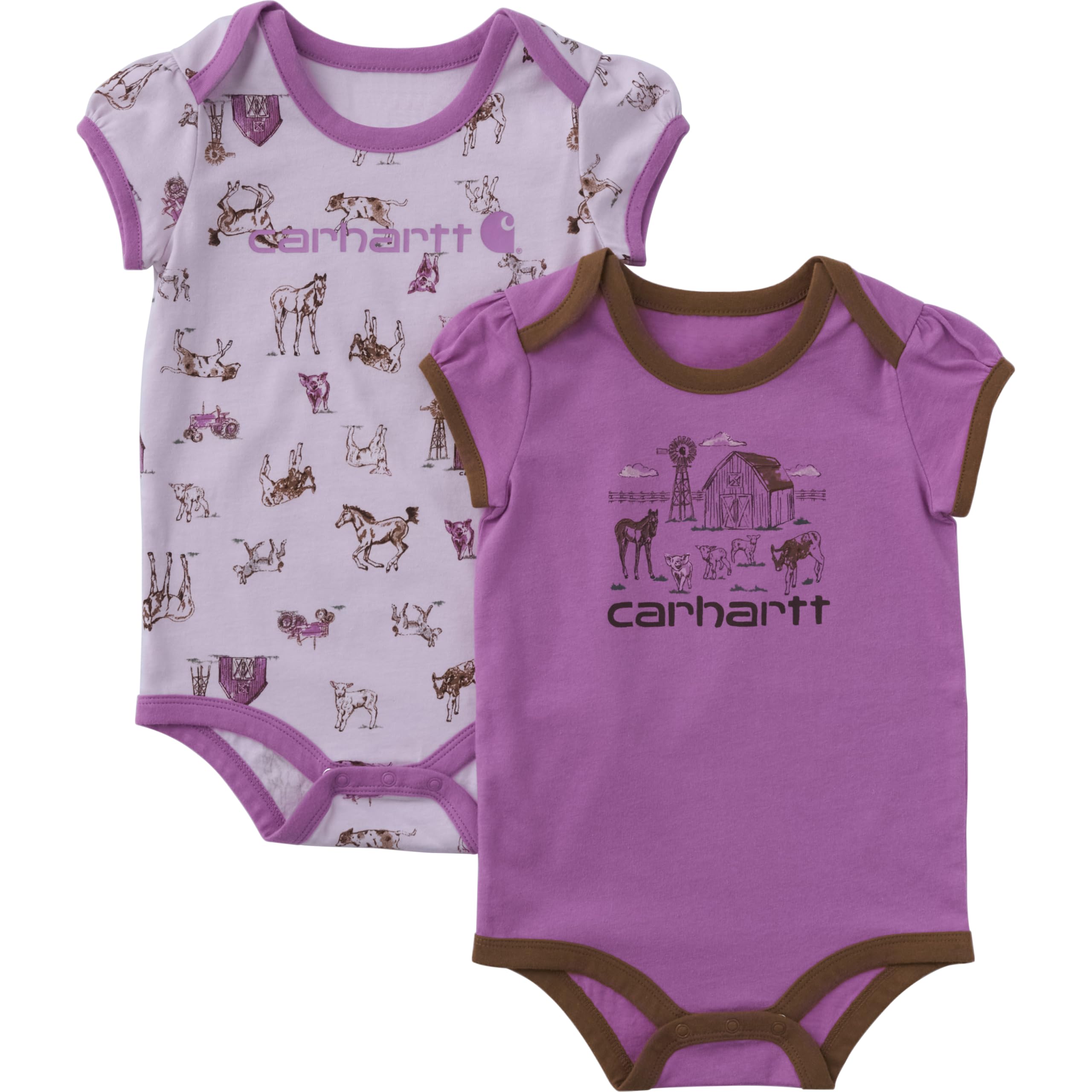 Carhartt Baby Girls' 2-Pack Puff-Sleeve Printed Bodysuits