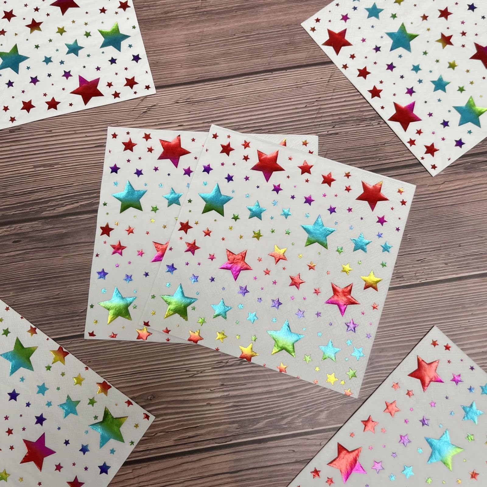 Servilletas Papel Estrellas Coloridas Servilletas Decoupage Decoradas Papel Higienico Desechables Toilet Paper Cumpleaños Cocktail 2 Capas Paper Towels Bodas Fiesta Jardín 30 Paquetes(33x33cm）