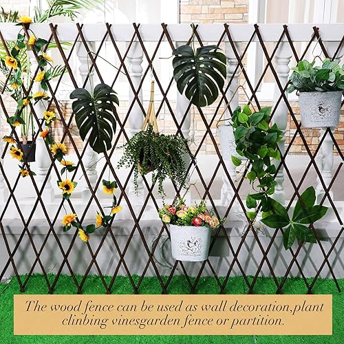 Miniatura 5 de Sasylvia Paquete de 8 paneles expandibles de valla de sauce enrejado para plantas trepadoras, sauce, jardín, enrejado, soporte para plantas, valla