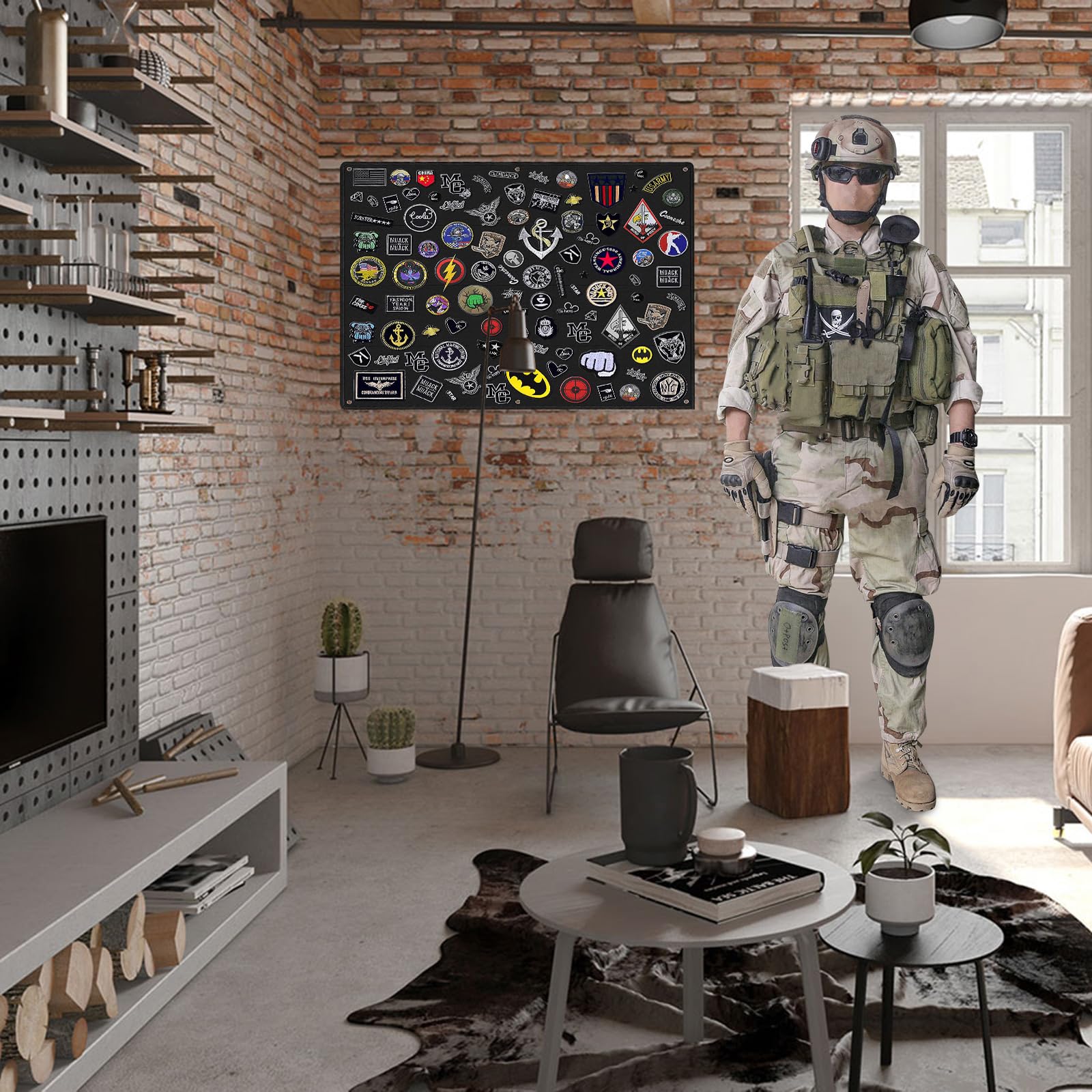 ifory Patch Board with Stainless Steel Loop, Large (43.3 x 27.5 inches) Military Patches Display Board with Frame, Tactical Patch Wall, Black, No Patches Included
