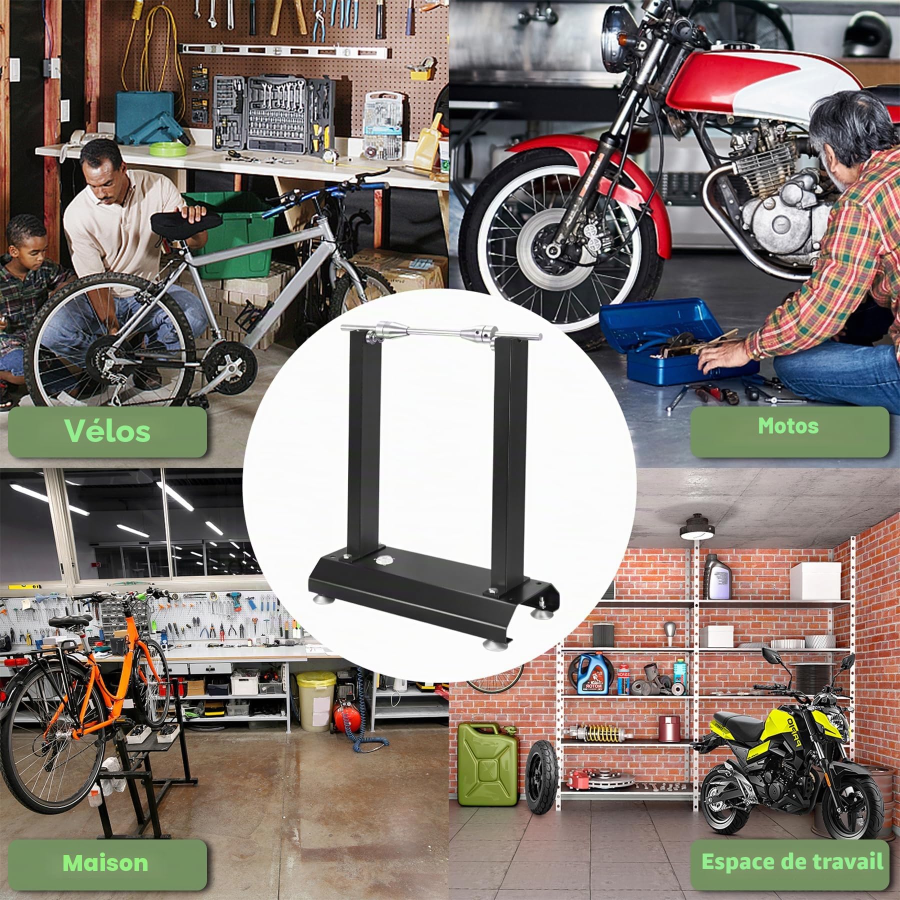 Froadp Machine d'équilibrage pour pneus de moto avec niveau à bulle intégré et cône de centrage réglable, 40 x 19 x 50 cm
