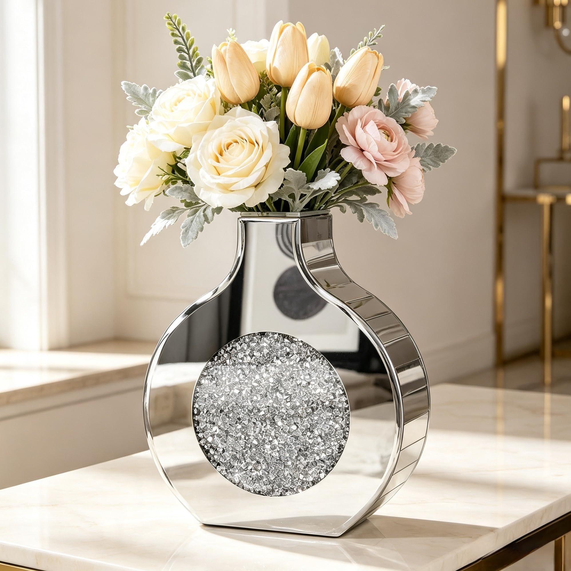 Photo 1 of blingworld Crushed Diamond Mirrored Flower Vase