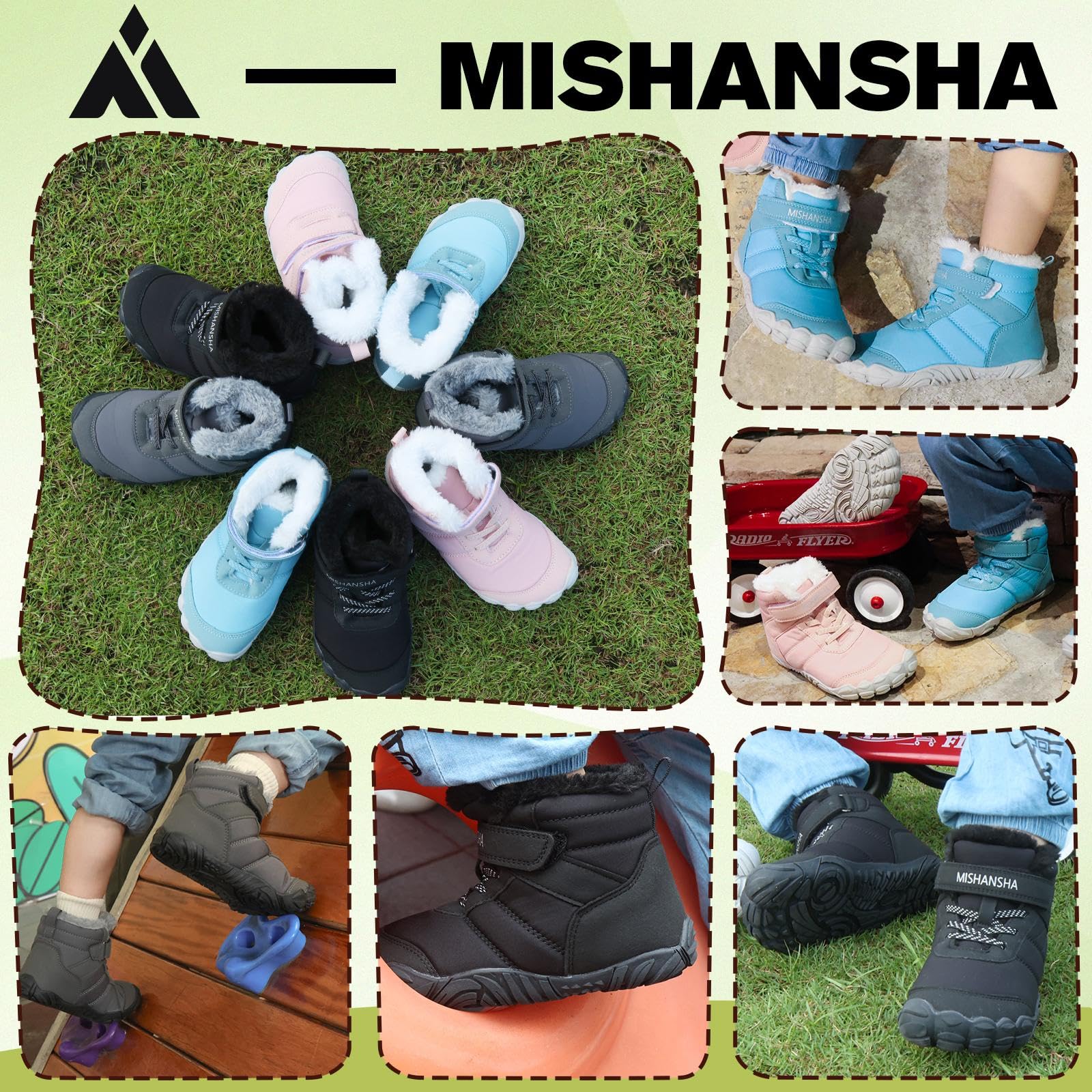 Mishansha Kinder Winter Barfußschuhe Winterschuhe | Jungen Mädchen Winterstiefel，Winterboots Outdoor Breite Zehenbox Wanderschuhe，Chill II，Warm Gefüttert，Leicht，Rutschfest